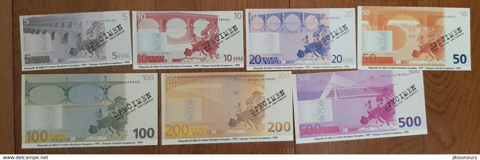 Série De 7 Billets Euro Spécimen Papier Glacé - Fiktive & Specimen