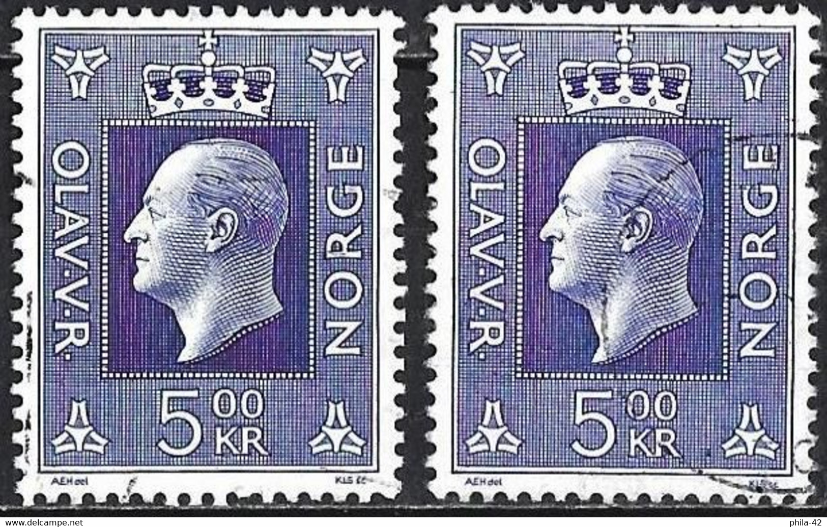 Norway 1970 - Mi 591 - YT 548 ( King Olov V ) Two Shades Of Color - Variedades Y Curiosidades