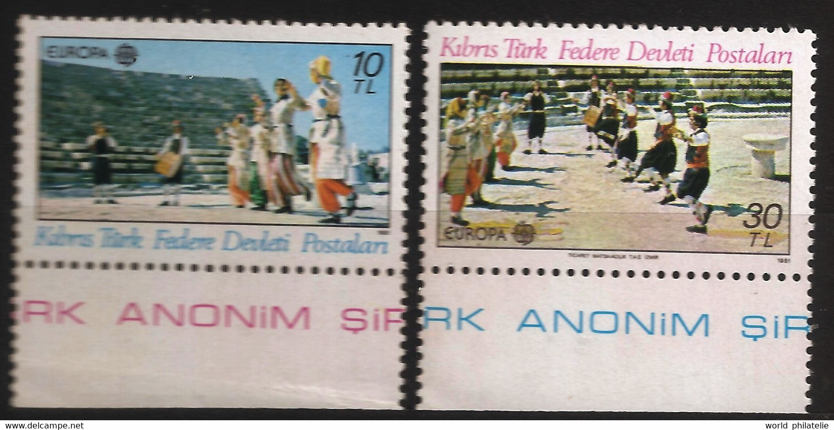 Turquie Chypre Turc RTCN 1981 N° 88 / 9 ** Europa, Folklore, Danse, Tambour, Musique, Flûte, Amphithéâtre, Costume - Otros & Sin Clasificación