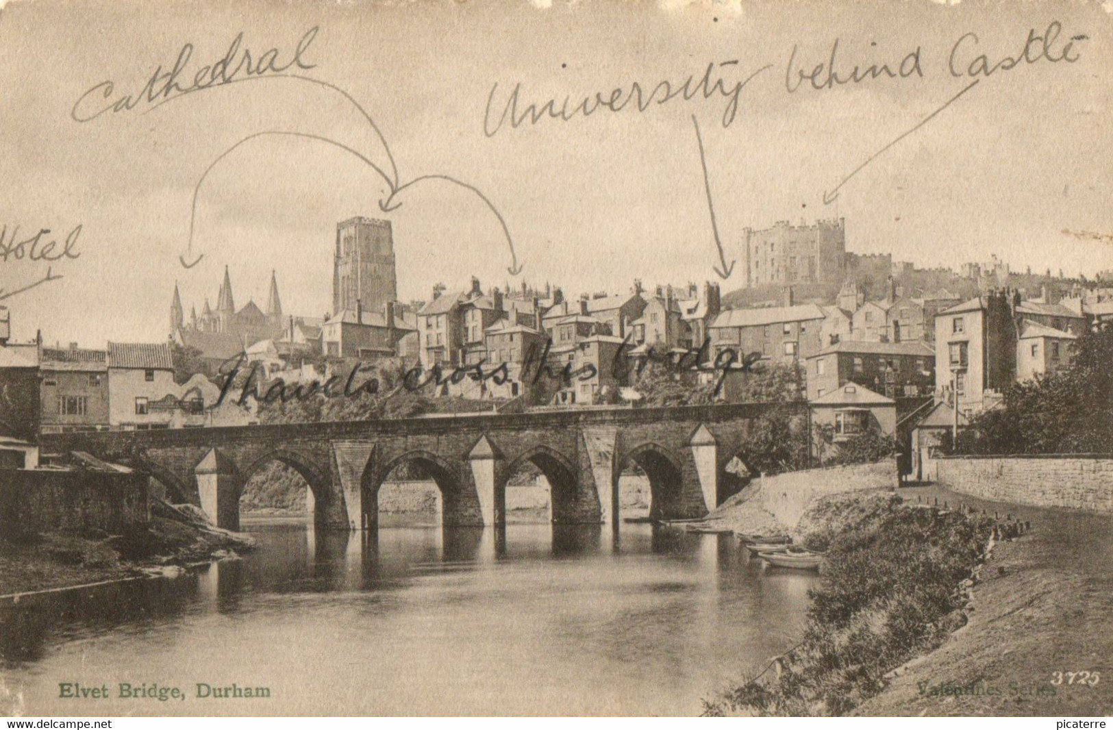 Elvet Bridge, Durham, 1923 - Valentine 's 3725 - Durham City