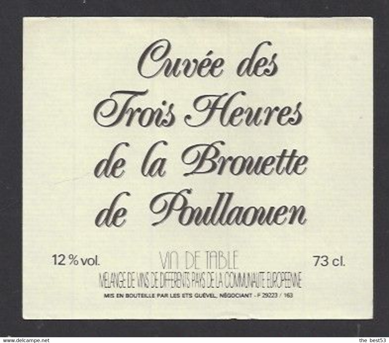 Etiquette De Vin De Table  -  Cuvée Des Trois Heures De La Brouette De Poullaouen (29) - Autres & Non Classés