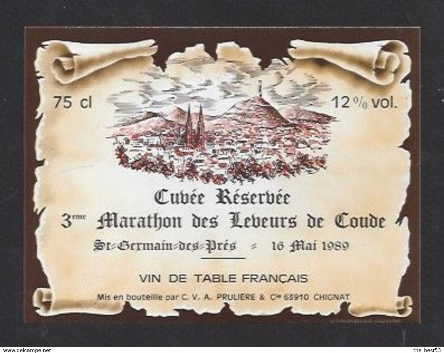 Etiquette De Vin De Table - Cuvée Réservée 3 éme Marathon Des Leveurs De Coude Le 10/05/89 à Saint Germain Des Prés (63) - Sonstige & Ohne Zuordnung