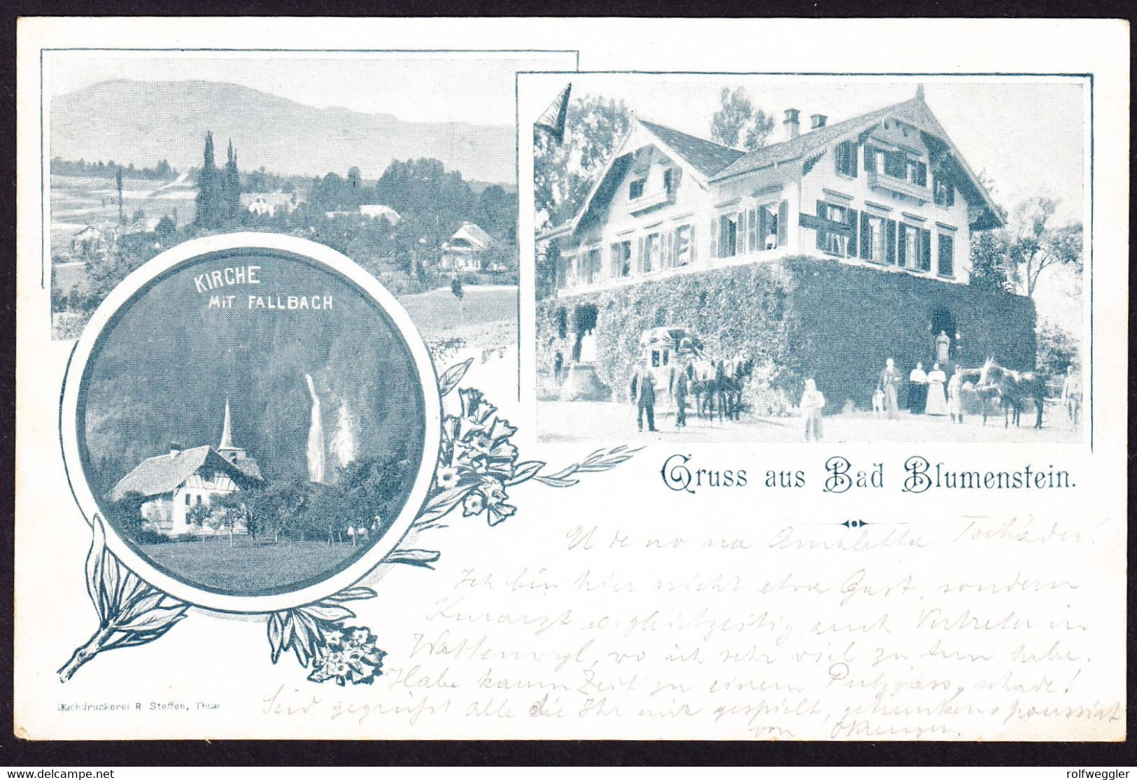 1899 Mit Bahnpost Gelaufene AK: Gruss Aus Bad Blumenstein Mit Postkutsche Nach Moutier - Blumenstein