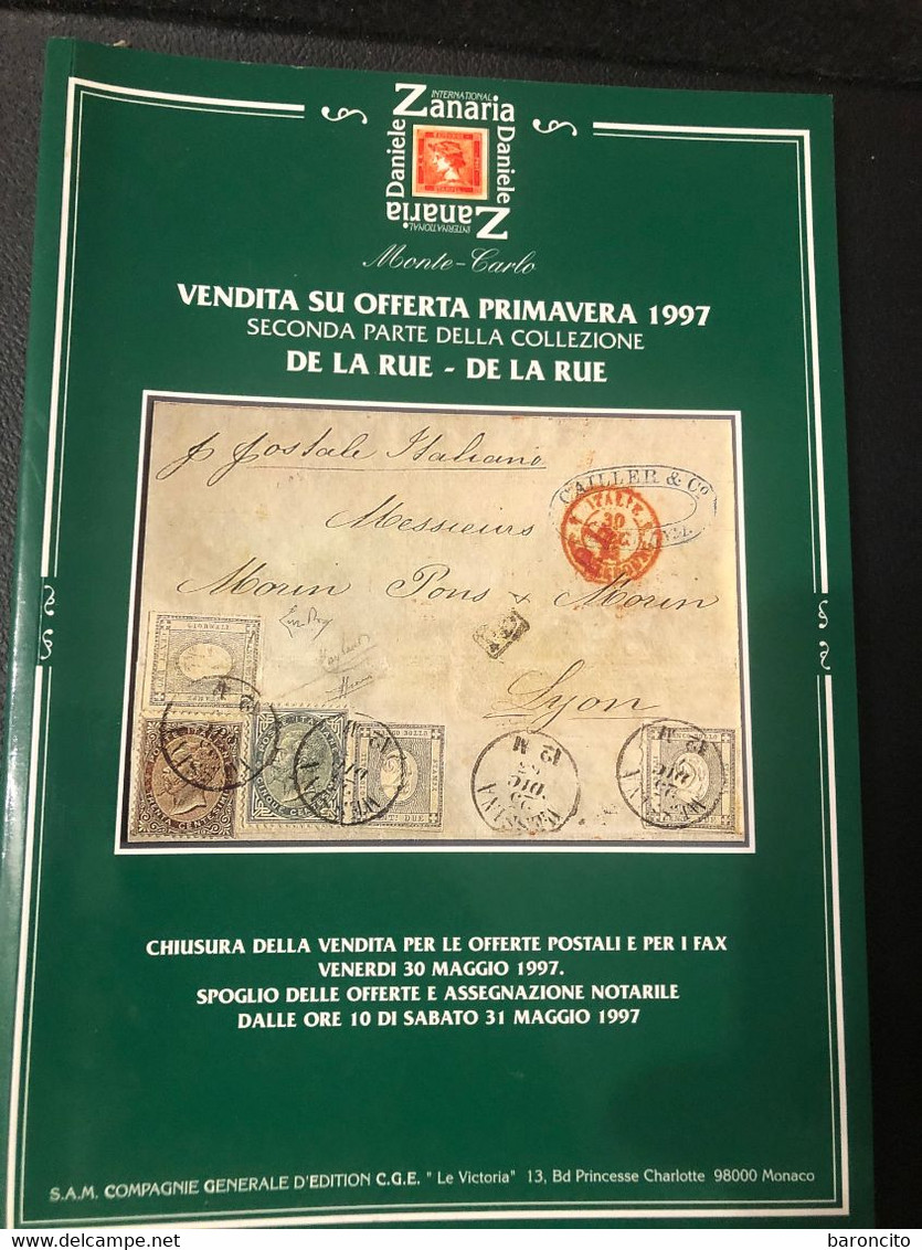 CATALOGO D'ASTA ZANARIA COLLEZIONE "DE LA RUE" SECONDA PARTE - PRIMAVERA 1997 - Catalogues For Auction Houses