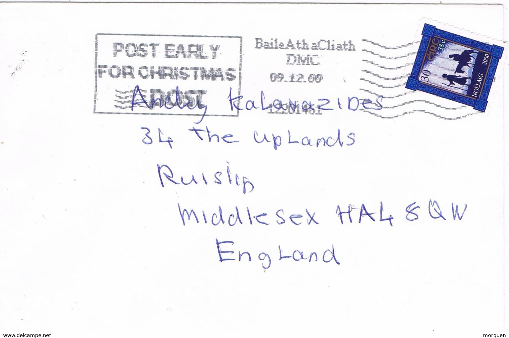 46177. Carta BAILE ATHA CLIATH (Eire) Irlanda 2000. NAVIDAD Samp, Slogan Christmas - Lettres & Documents