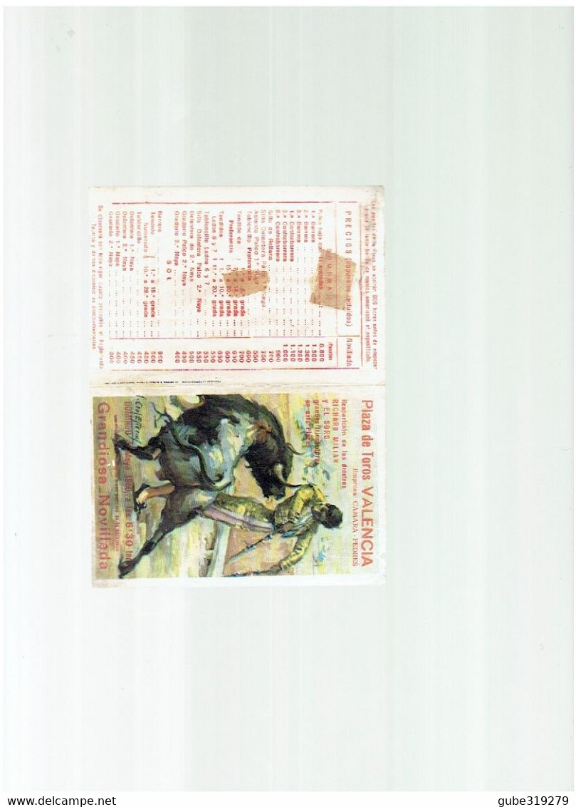 TOROS - GRANDE NOVILLADA - 4 MAYO 1980 - PLAZA DE TOROS VALENCIA   - RICHARD MILIAN- PEPIN JIMENEZ - VICENTE RUIZ EL SOR - Altri & Non Classificati