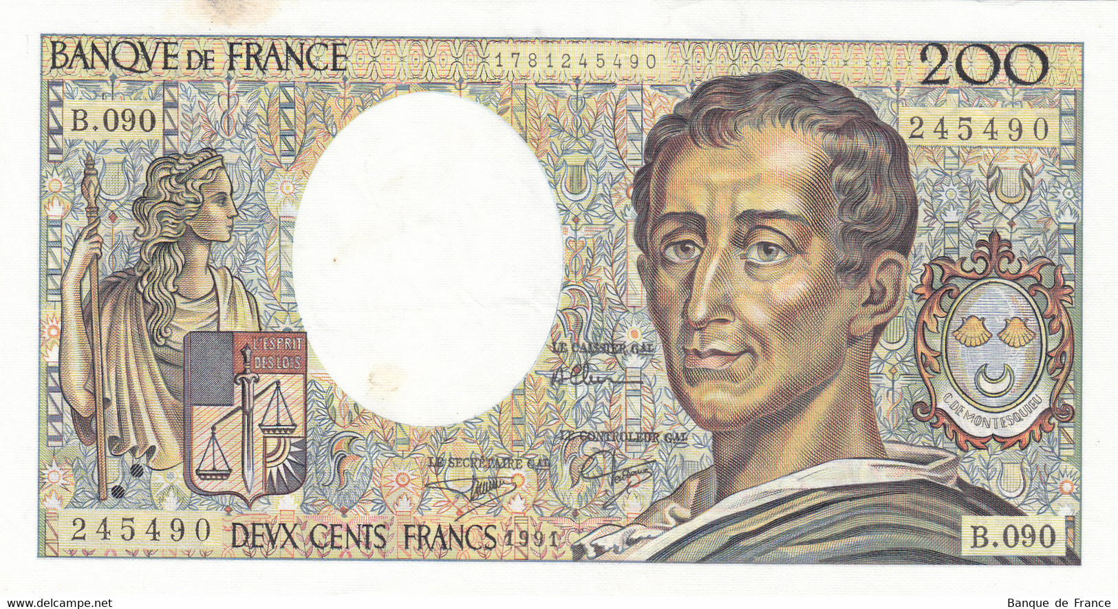 Billet 200 F Montesquieu 1991 FAY 70.11 Alph. B.090 - 200 F 1981-1994 ''Montesquieu''