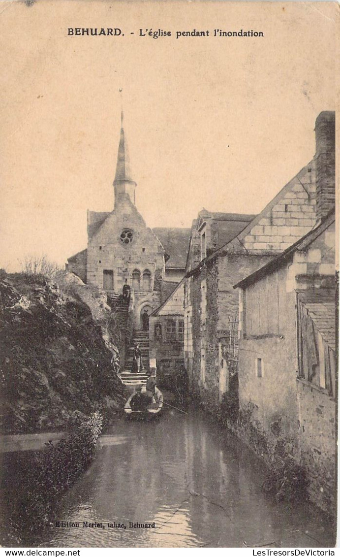 CPA - 49 - BEHUARD - L'église Pendant L'innondation - Edition Merlet - Barque - Other & Unclassified