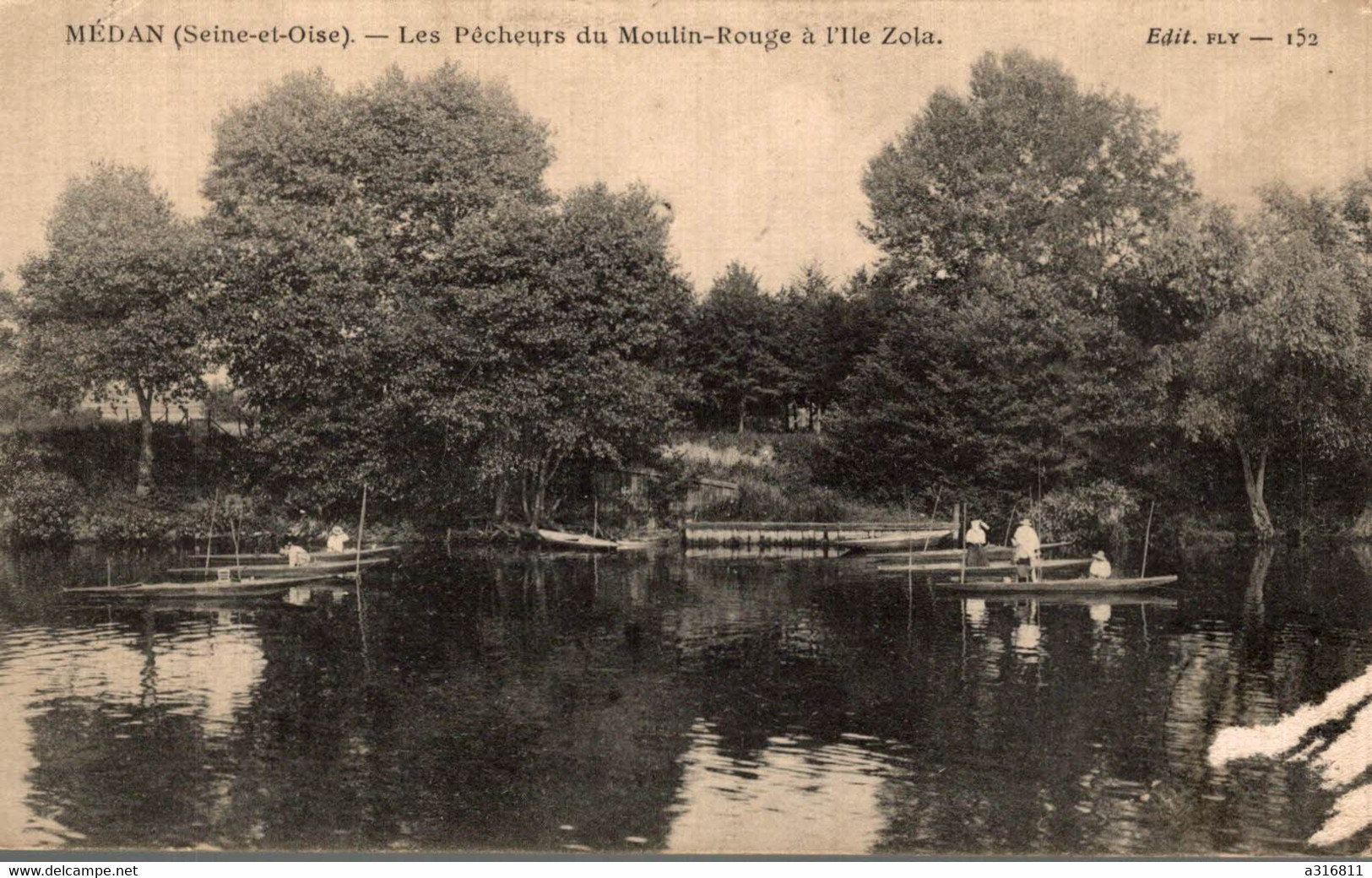 Médan -  Les Pêcheurs Du Moulin-Rouge à L'Île Zola  (au Dos Tampon Et Beau Timbre ) - Medan