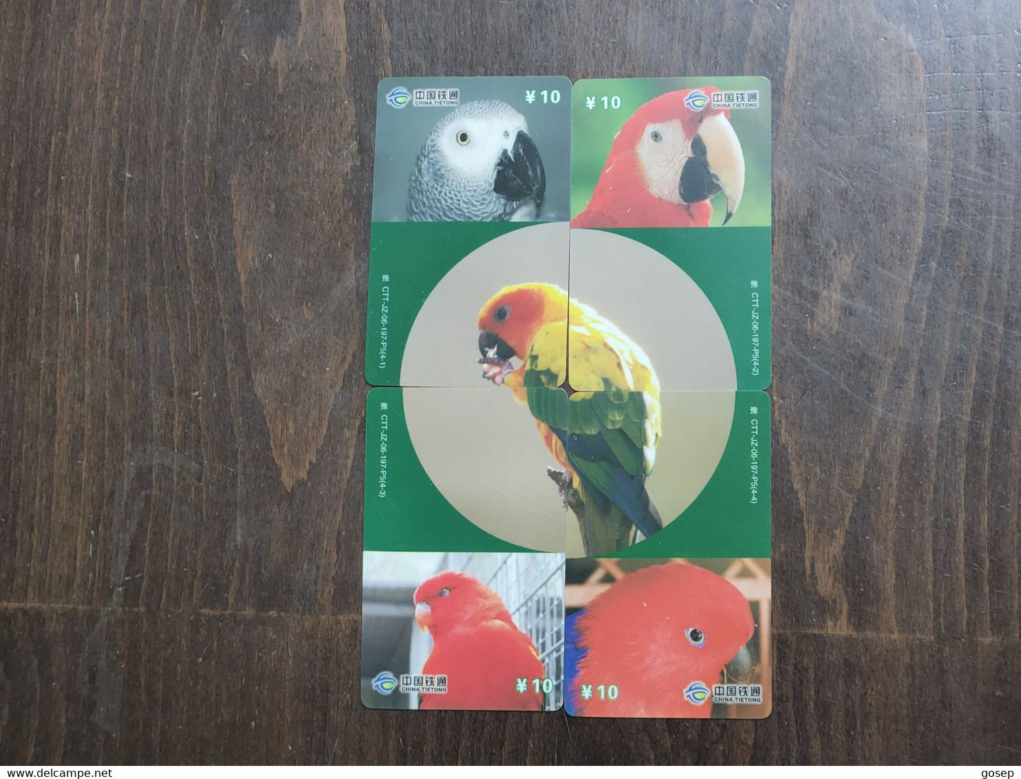 China-(CTT-JZ-06-197-P5)-PARRTOS-(18)-(10units)-(4 Cards)-(puzzel-4/4)-(30.6.2007)-used Card+2 Card Prepiad Free - Parrots