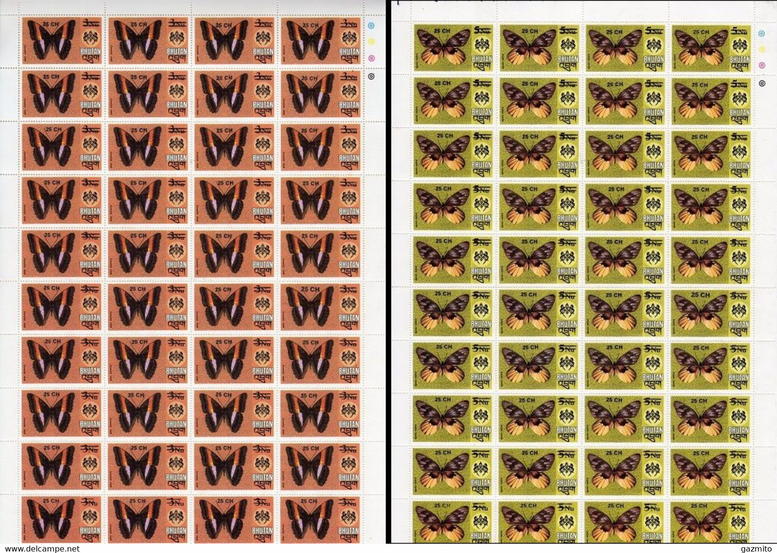 Bhutan 1978, Butterflies, Overp. New Val., 2 COMPLETE Sheetlet RARE - Bhután