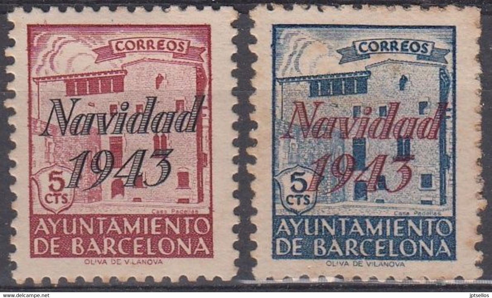 ESPAÑA BARCELONA 1943 Nº SH-53/54 NUEVO CON CHARNELA - Gebruikt