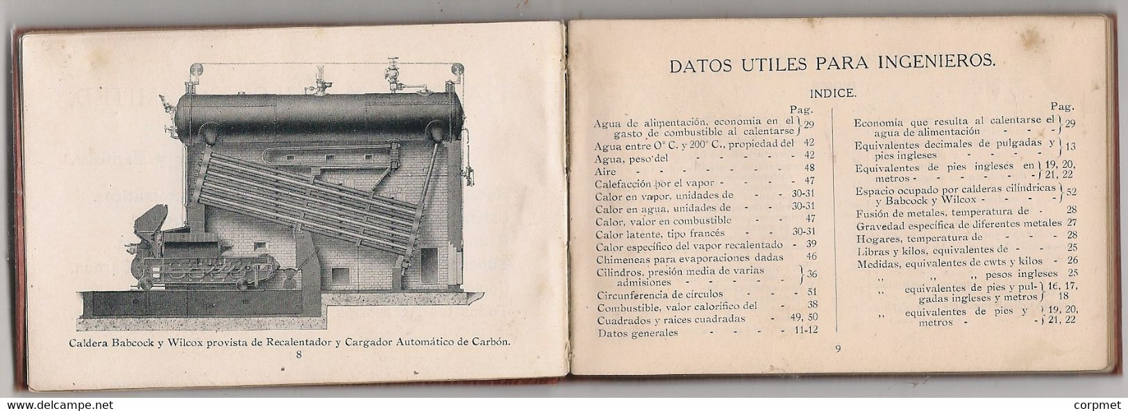 LIBRO MINIATURA DATOS UTILES PARA LOS QUE EMPLEAN VAPOR 1ra EDIC ESPAÑOLA 1914 BABCOCK Y WILCOX Ltd - Sciences Manuelles