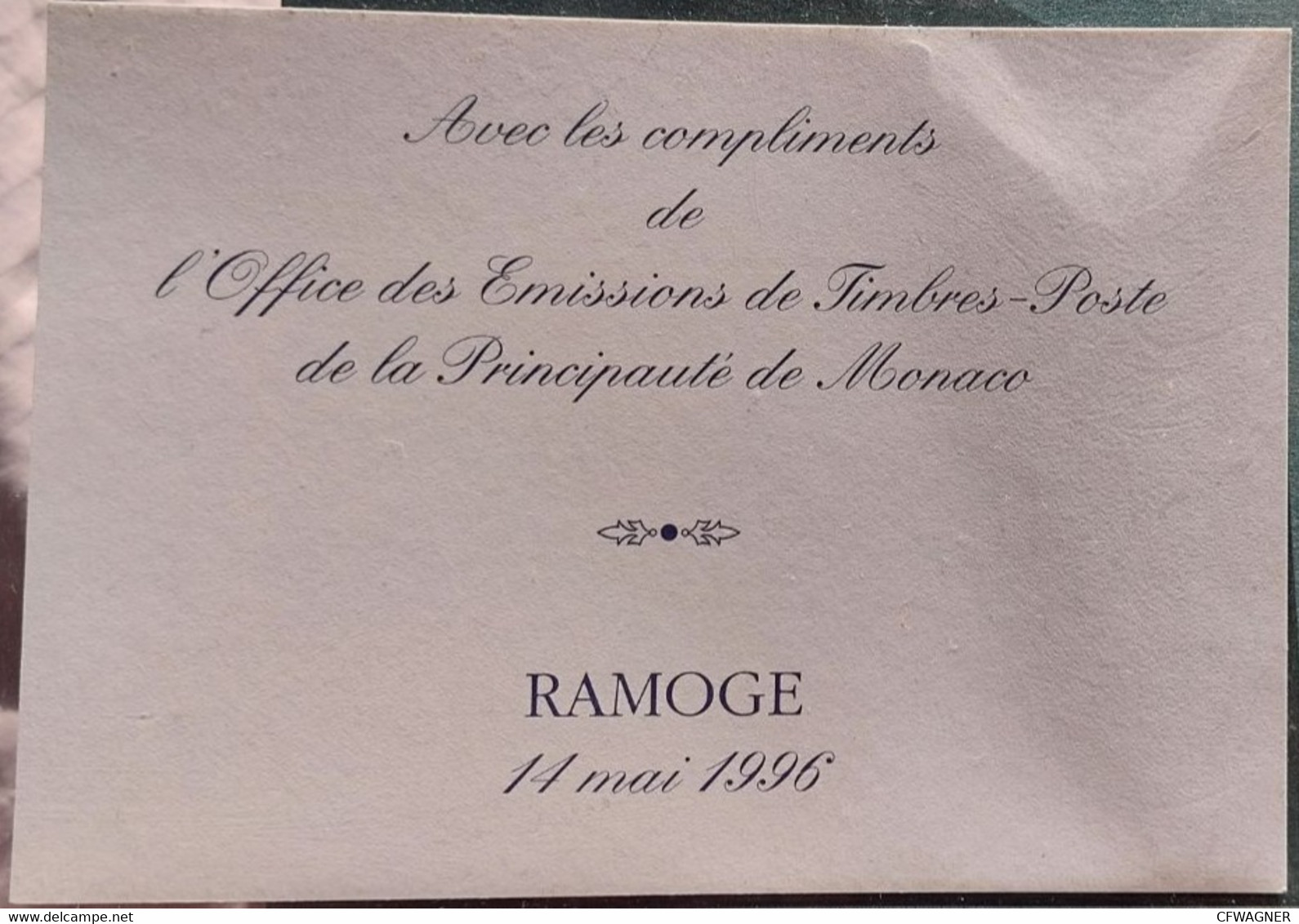 Ramoge 1996; Ceremoniel CARD Issued By Philatelic Office (no Stamps! Only Celebration) - Storia Postale