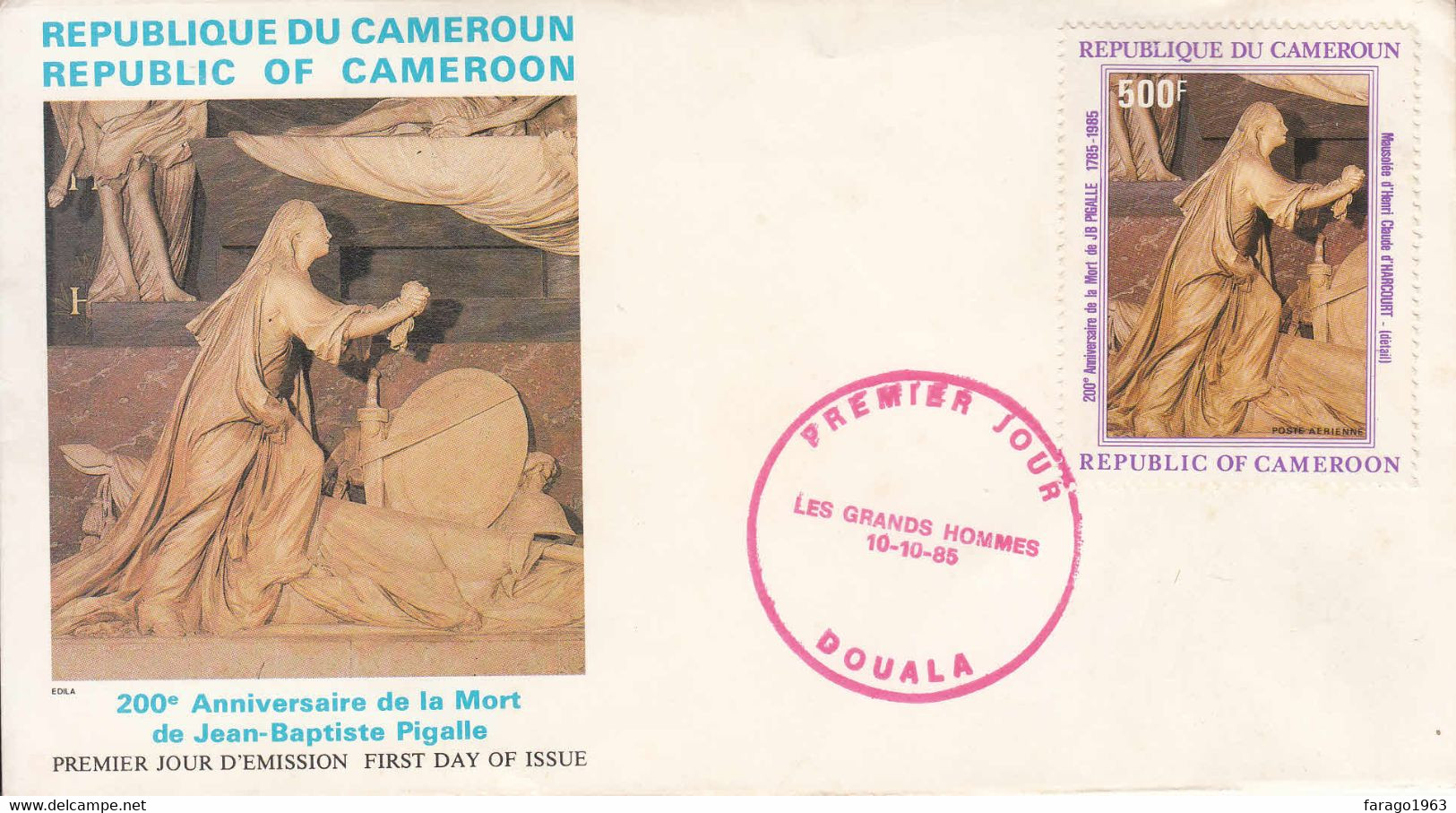 1985 Cameroun Cameroon Pigalle Art Sculpture   First Day Cover - Cameroon (1960-...)