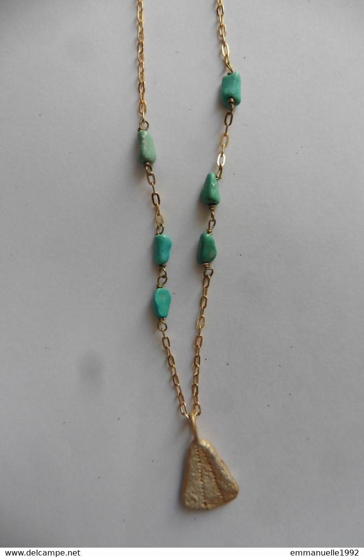 Neuf - Collier Plaqué Or Michael Michaud Coquillage Et Turquoises - Cracked Conch Gold Plated Necklace - Collane/Catenine