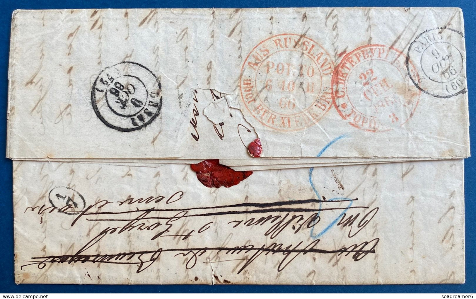 Lettre De 1866 Dateur " St Petersbourg/ 3 Kopeck " + Porto + P38 +au Dos Transit AUS Rusland + St Petersbourg /3 Kopeck - Storia Postale