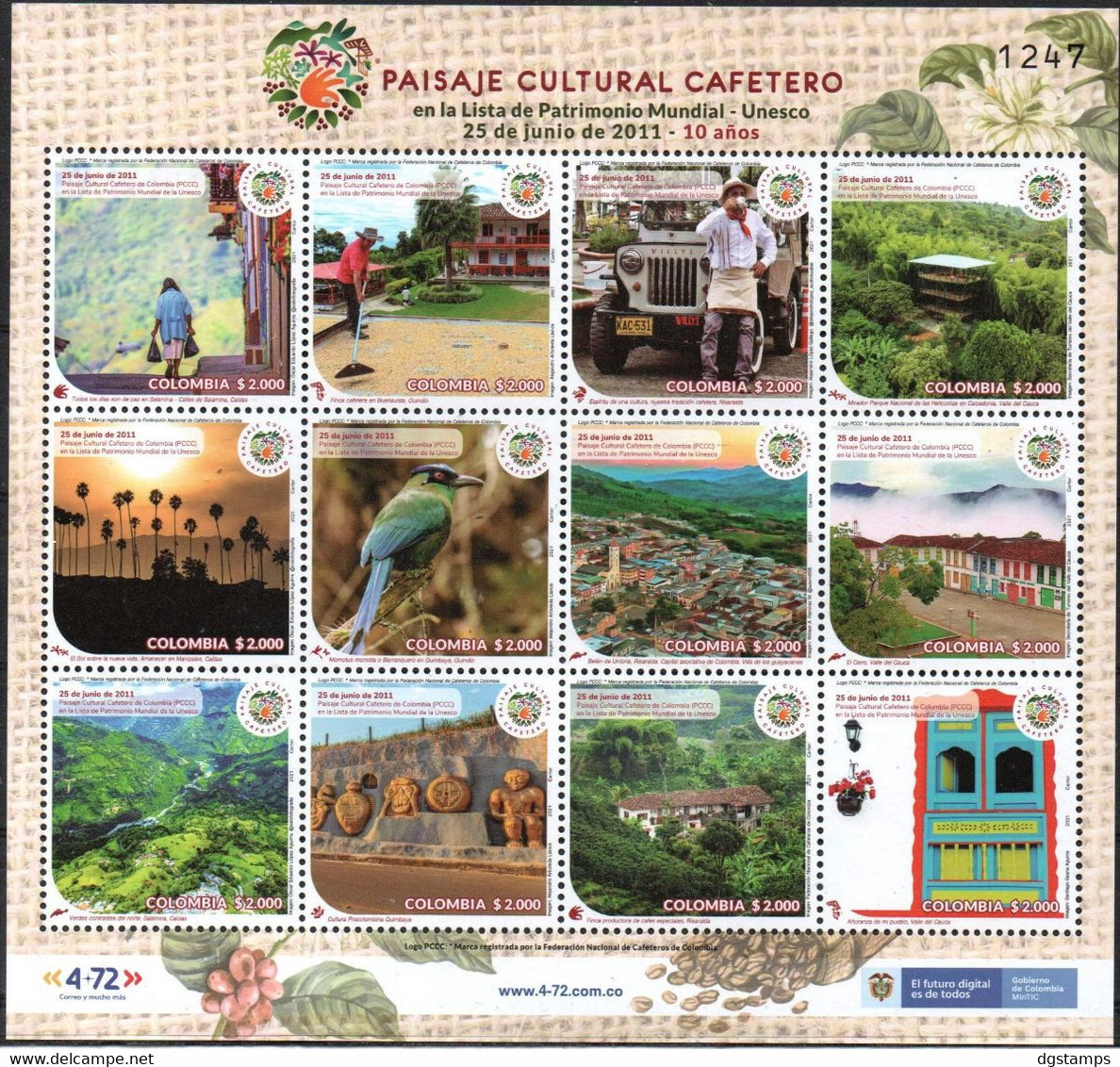 Colombia 2021 ** Coffee Cultural Landscape: World Heritage - UNESCO. Panoramic Views, Barranquero Bird, Archeology. - Colombia