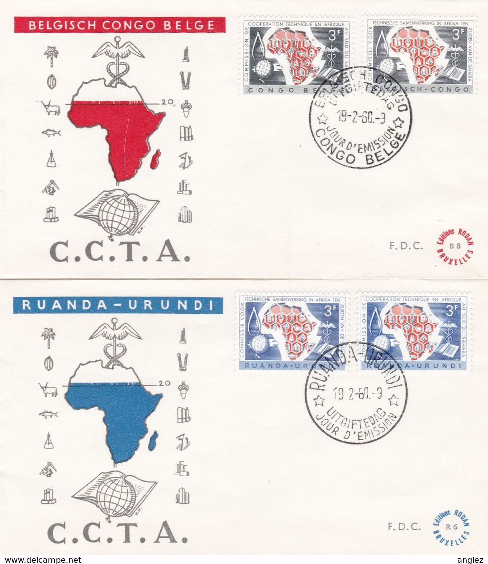 Ruanda Urundi / Belgian Congo - 1960 Technical Cooperation Sets On 2 FDC - Lettres & Documents
