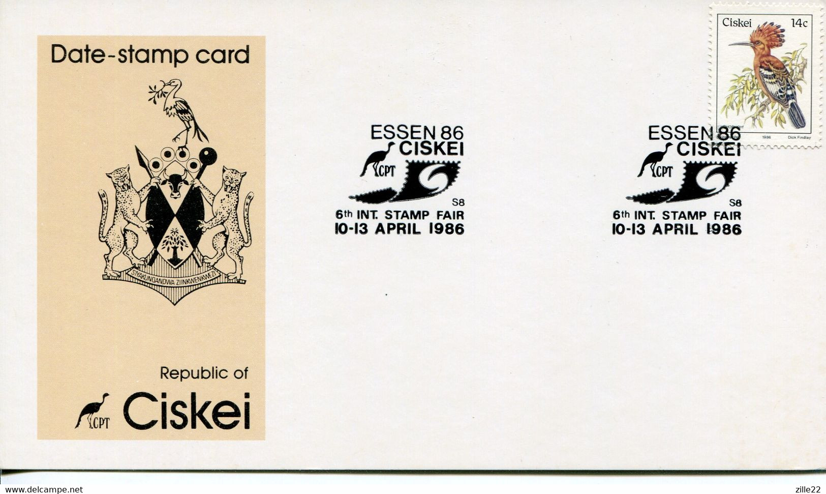 South Africa Ciskei - Date-stamp Card - Stempelkarte - Stylized Bird - Stamp Exhibition, Essen, Germany - Ciskei