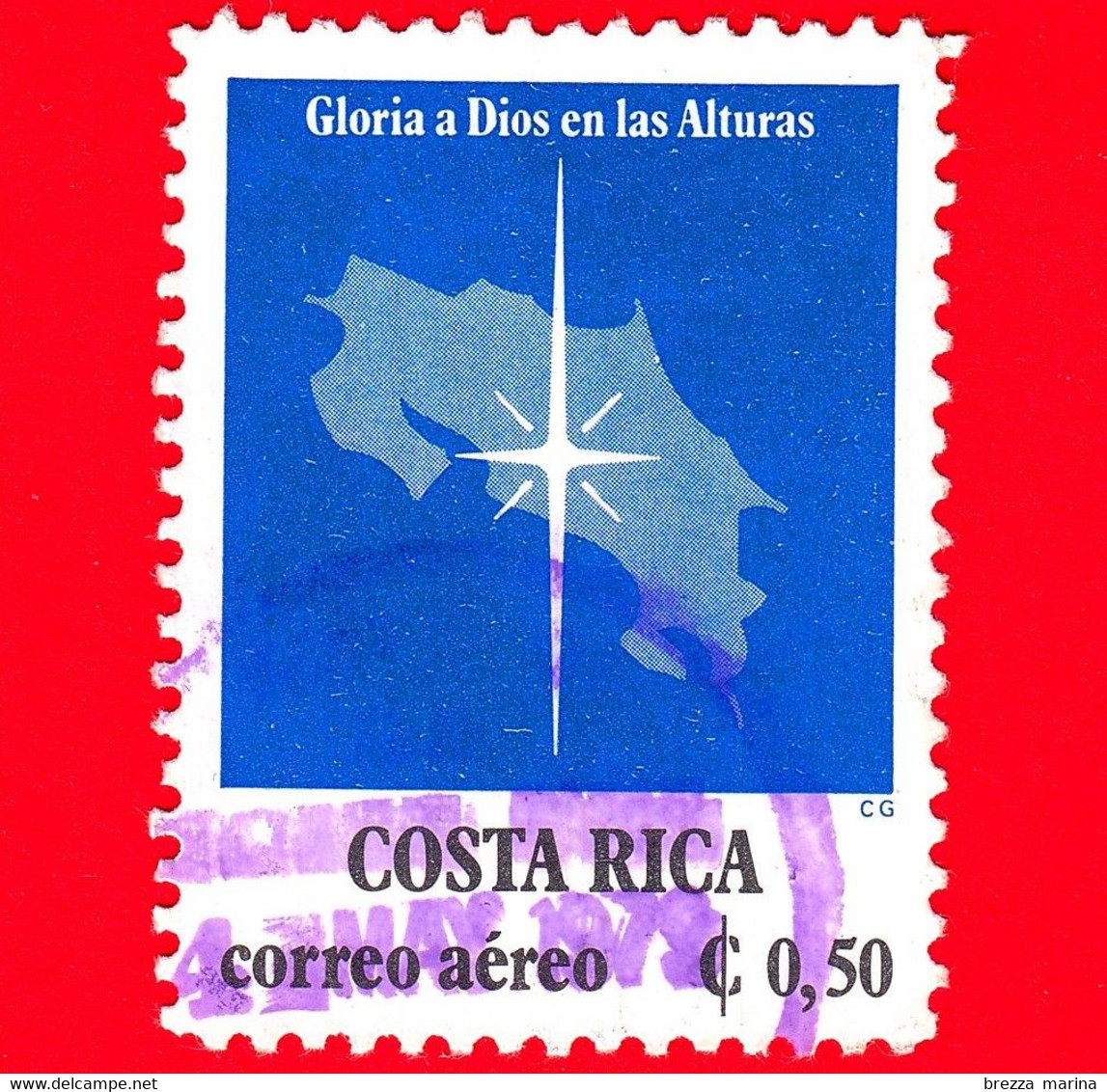 COSTA RICA - Usato - 1978 - Natale - Stella Sulla Mappa Del Costa Rica - 0.50 P. Aerea - Costa Rica