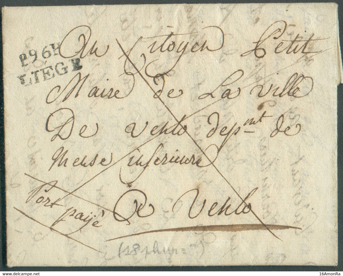 LAC De Liège Le 18 Pluviose AN 10 (7 Février 1802) Avec Griffe Noire P 96 P LIEGE En Port Payé Vers Venlo - Demande De C - 1794-1814 (Französische Besatzung)