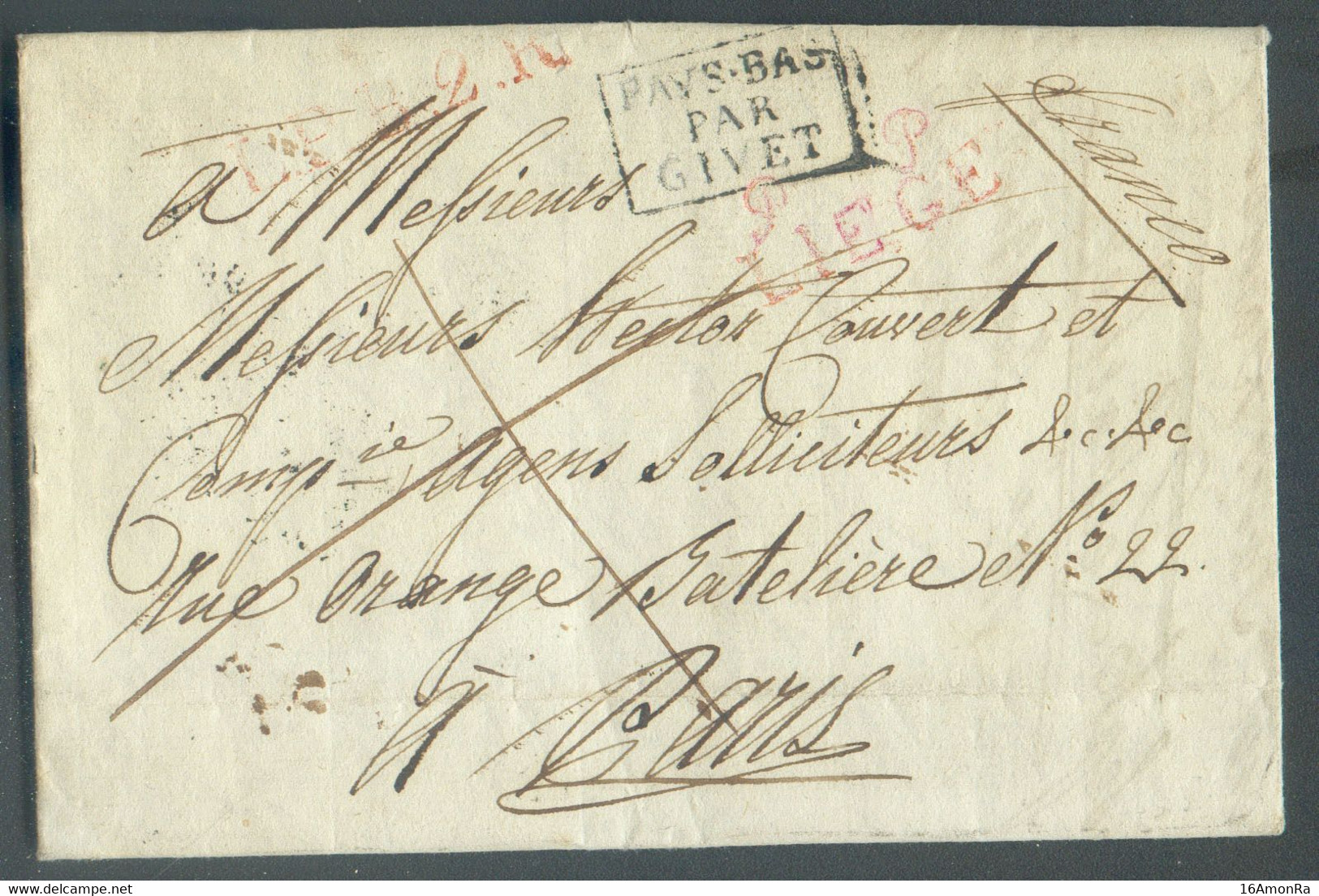 LAC De Liège Le 1 Septembre 1825 Avec Griffe Rouge Cursive P  P LIEGE En Port Payé + Griffe Rouge L.P.B.2.R. Et Griffe E - 1815-1830 (Période Hollandaise)