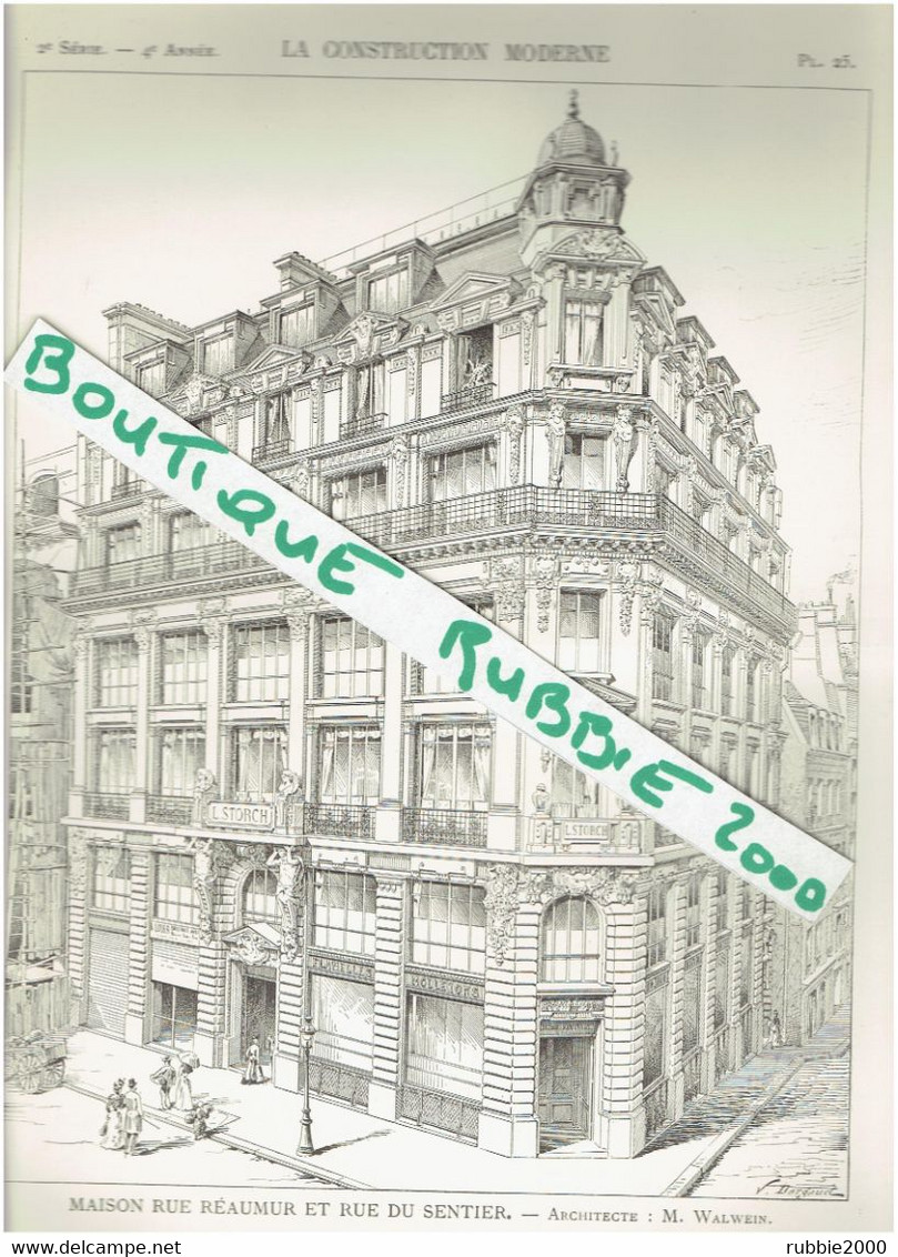 4 PLANS DESSINS 1898 PARIS 3° IMMEUBLE 116 RUE REAUMUR ET 1 RUE DU SENTIER ARCHITECTE WALWEIN - Parijs