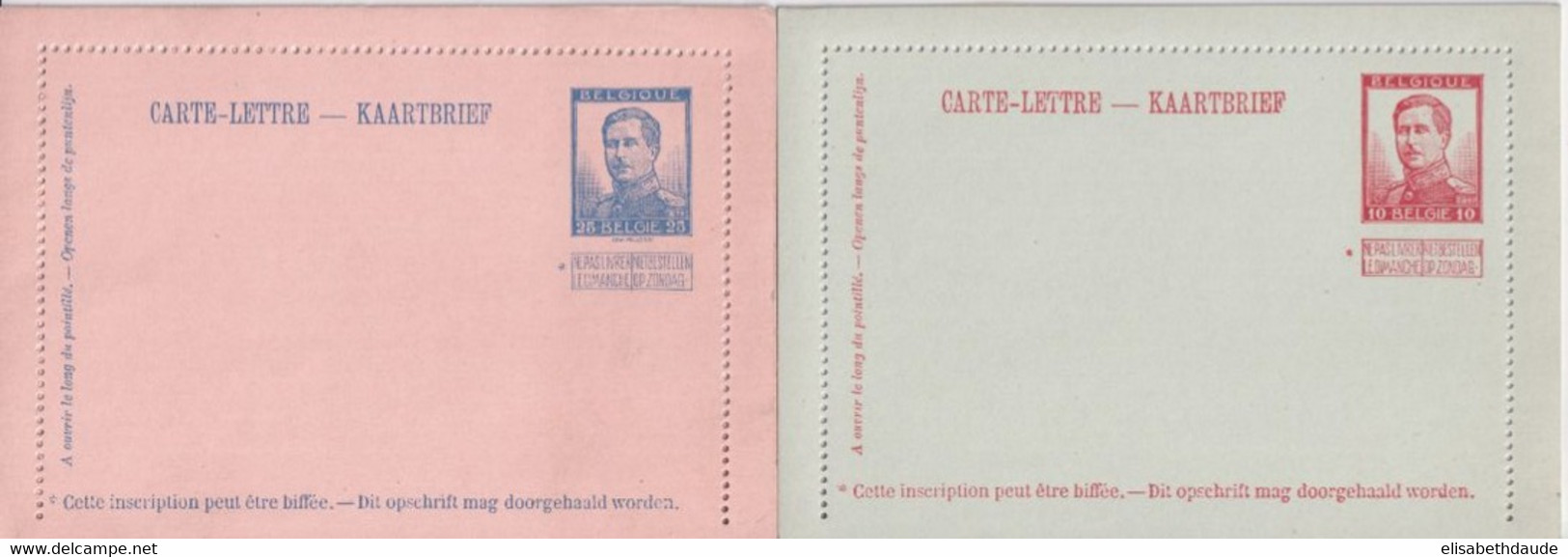 BELGIQUE - 1912/1913 - 2 CARTES-LETTRE ENTIER POSTAL TYPE ALBERT 1° - Mi. K18 + K21 - Letter-Cards