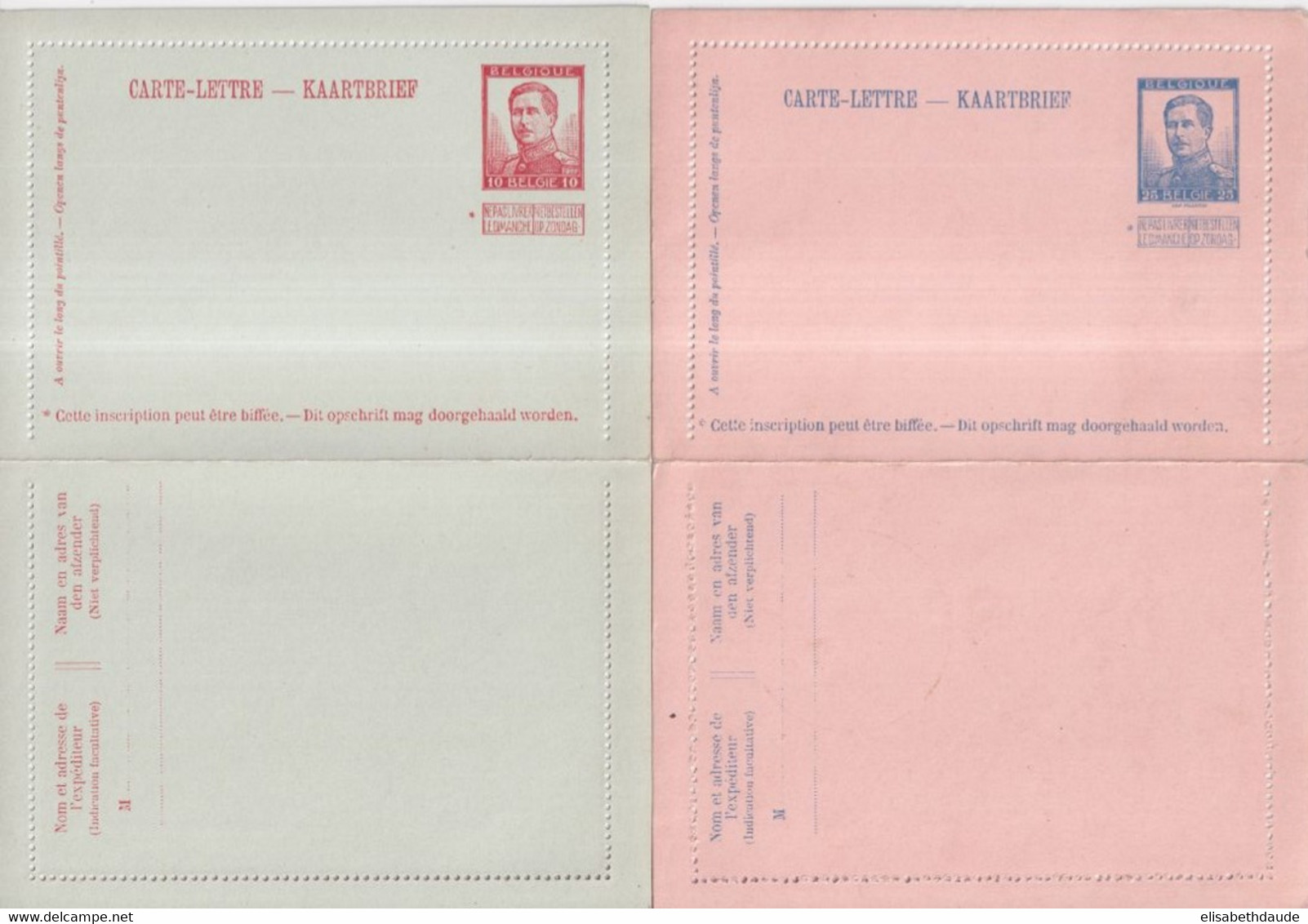 BELGIQUE - 1912/1913 - 2 CARTES-LETTRE ENTIER POSTAL TYPE ALBERT 1° - Mi. K18 + K21 - Cartes-lettres