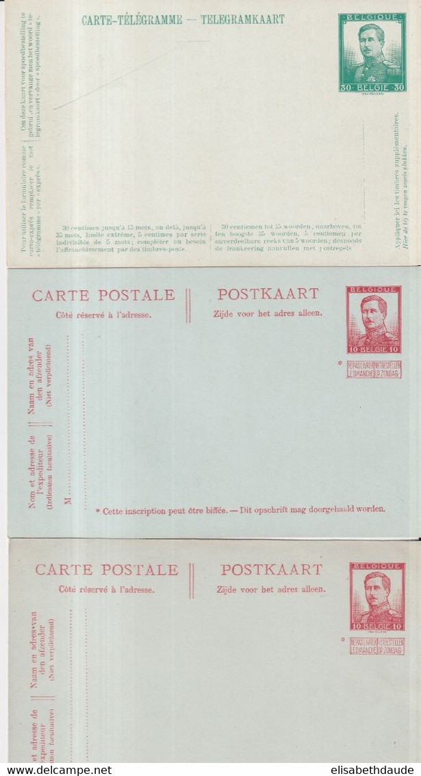 BELGIQUE - 1912/1913 - 3 CARTES  ENTIER POSTAL TYPE ALBERT 1° - Mi. P59+P60+P61 - Cartoline 1909-1934