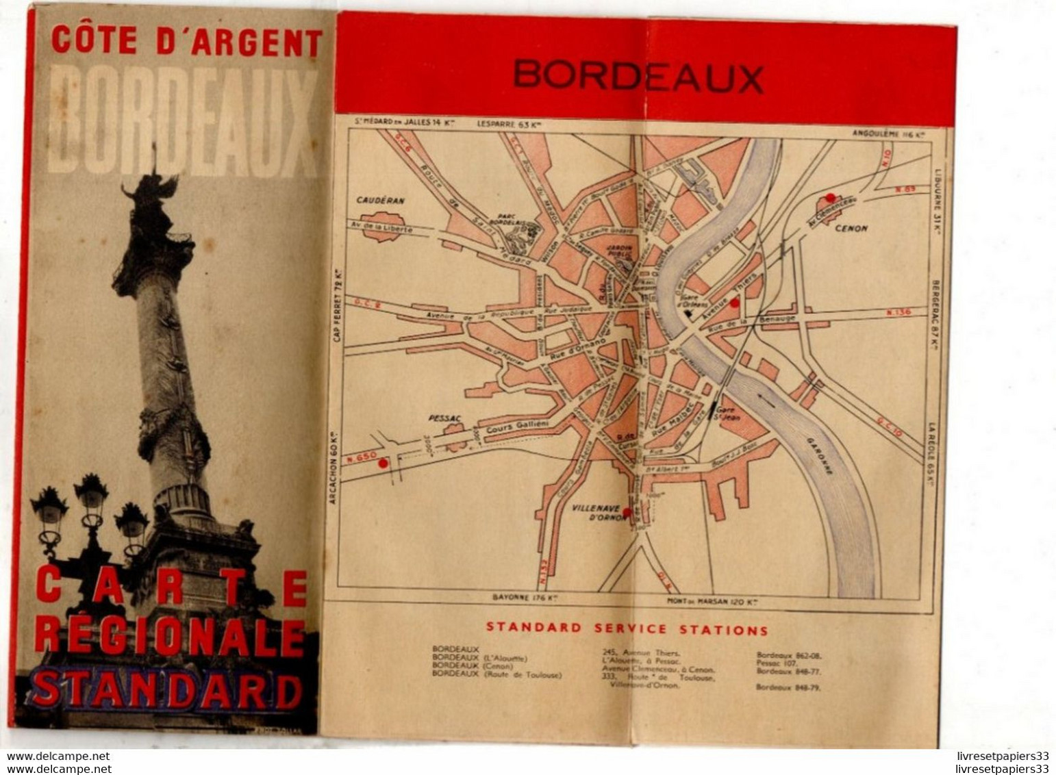 Carte Routière Publicitaire  "Bonne Route Avec ESSO" Côte D'Argent Bordeaux Charente Et Bassin D'Arcachon - Roadmaps