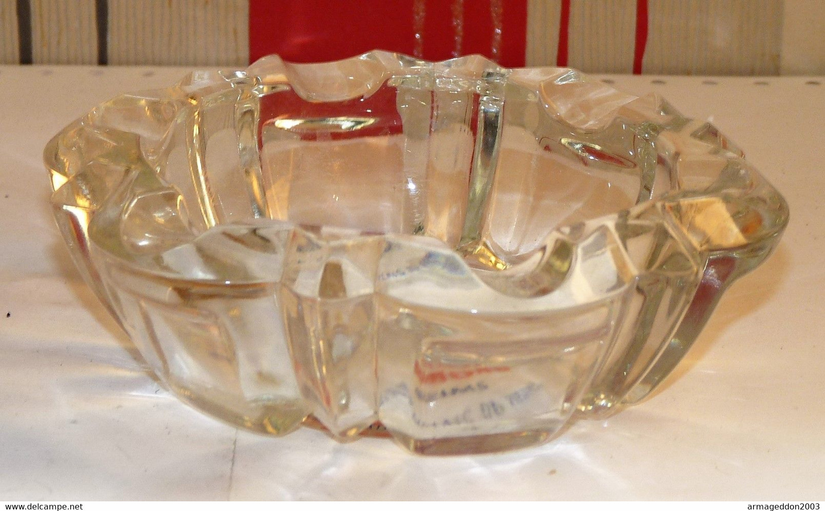 VINTAGE CENDRIER VERRE CISELE CADEAUX FROMOND REIMS FACE AU PALAIS DE JUSTICE TBE - Vidrio