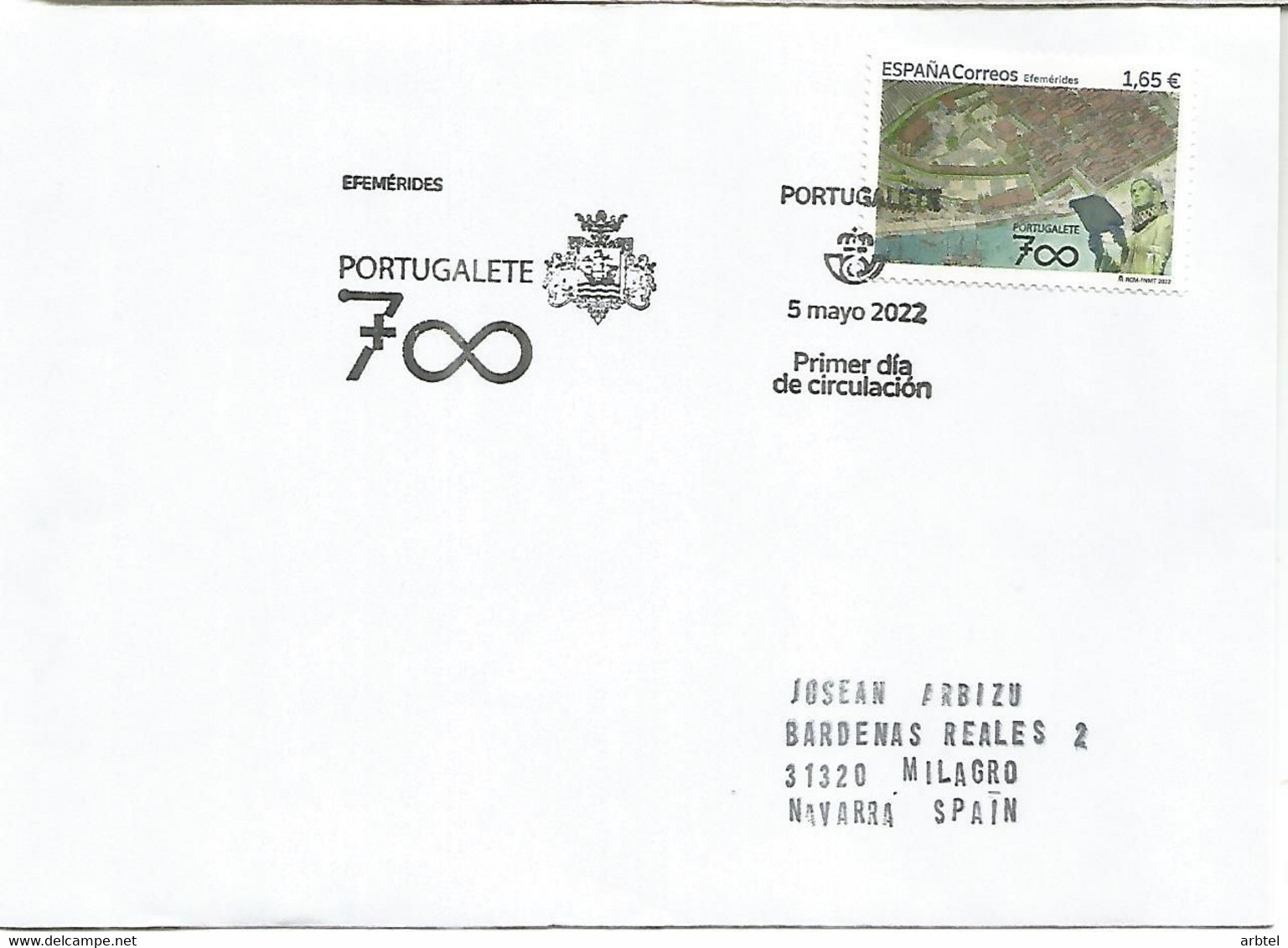 PORTUGALETE VIZCAYA CC CON MAT PRIMER DIA FDC 700 AÑOS - Storia Postale