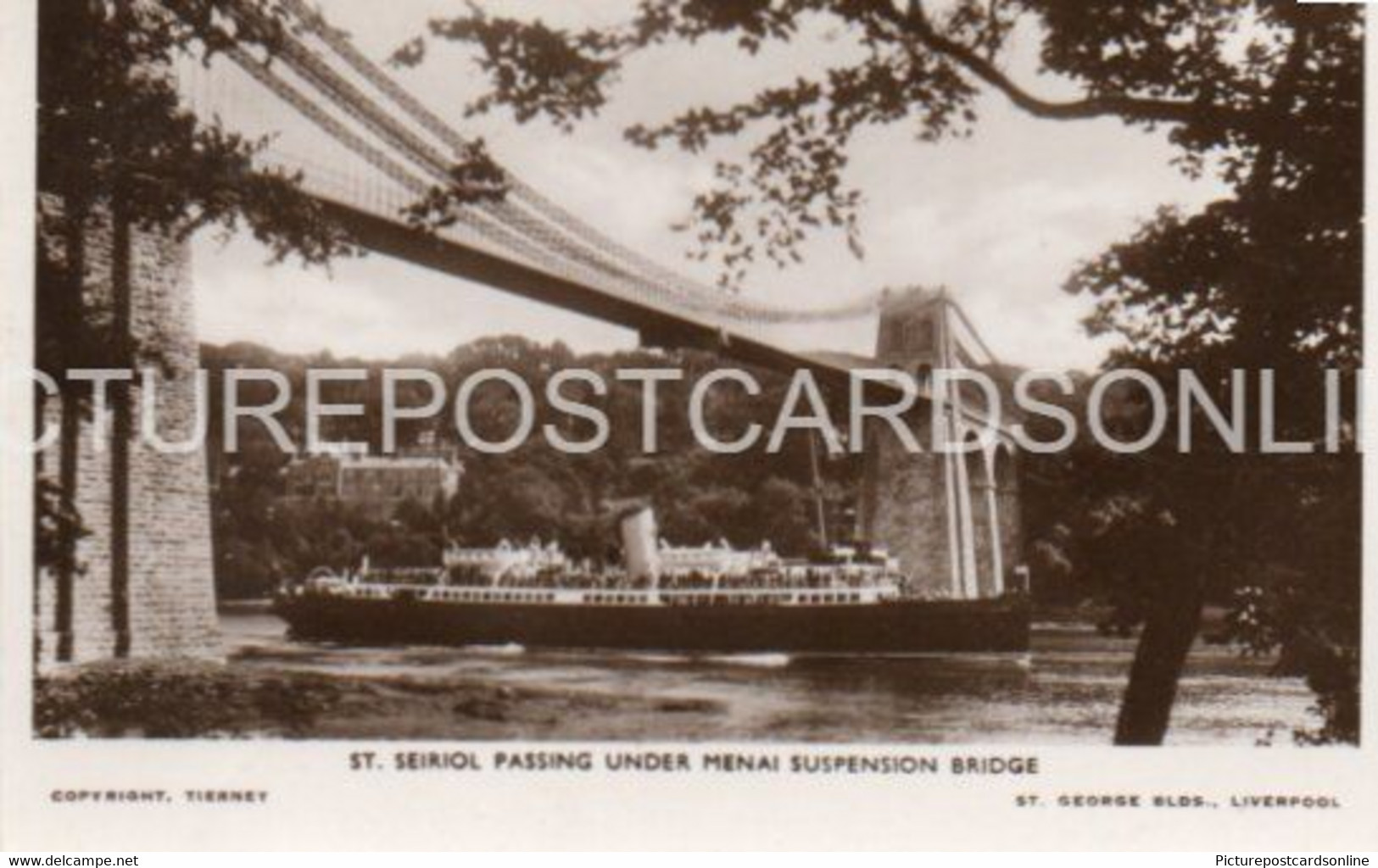 ST. SEIROL PASSING UNDER MENAI SUSPENSION BRIDGE OLD R/P POSTCARD WALES ANGLESEY - Anglesey