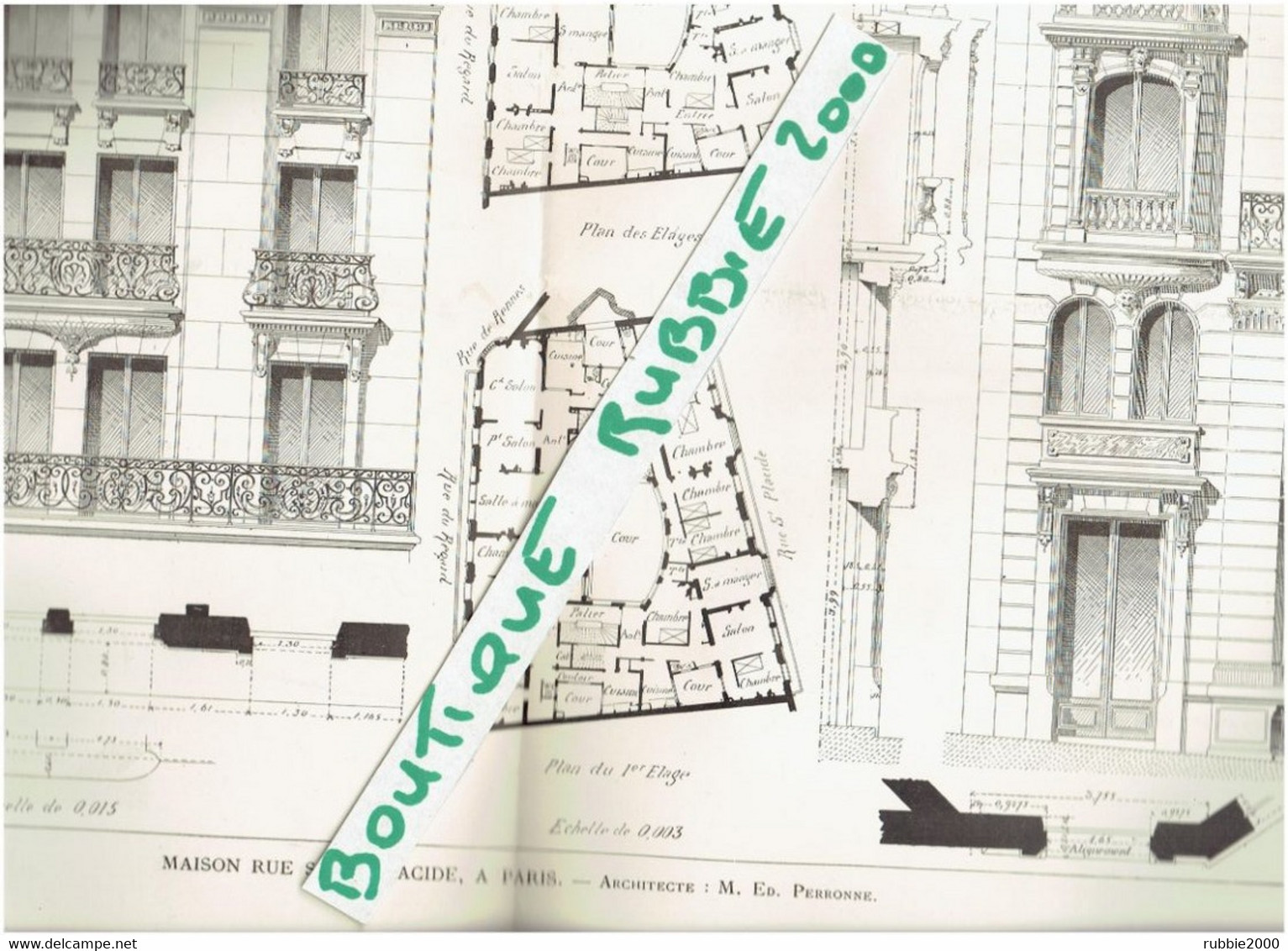 3 PLANS DESSINS 1898 PARIS 6° IMMEUBLE 55 RUE SAINT PLACIDE ARCHITECTE PERRONNE - Parijs