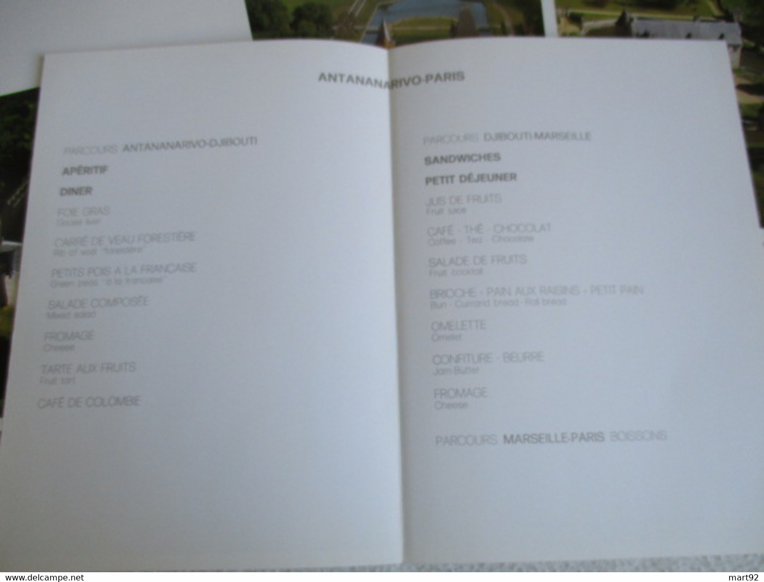 SERIE DE 8 MENUS AIR FRANCE CHATEAUX