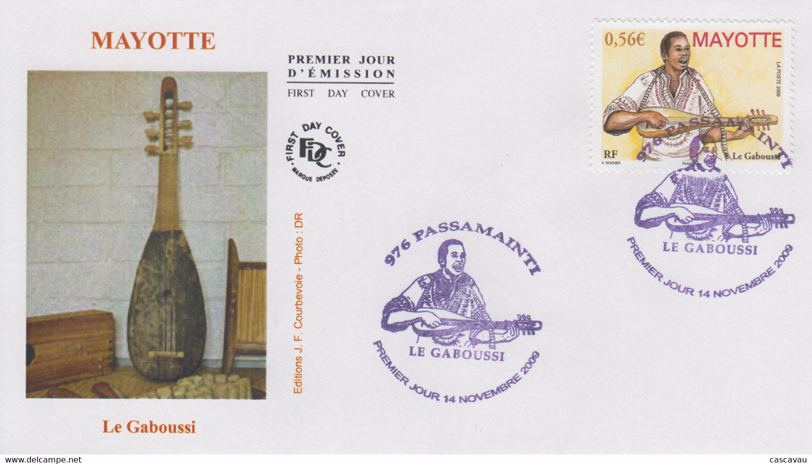 Enveloppe  FDC  1er  Jour    MAYOTTE    Instrument  De  Musique  :  Le  Gaboussi     2009 - Other & Unclassified