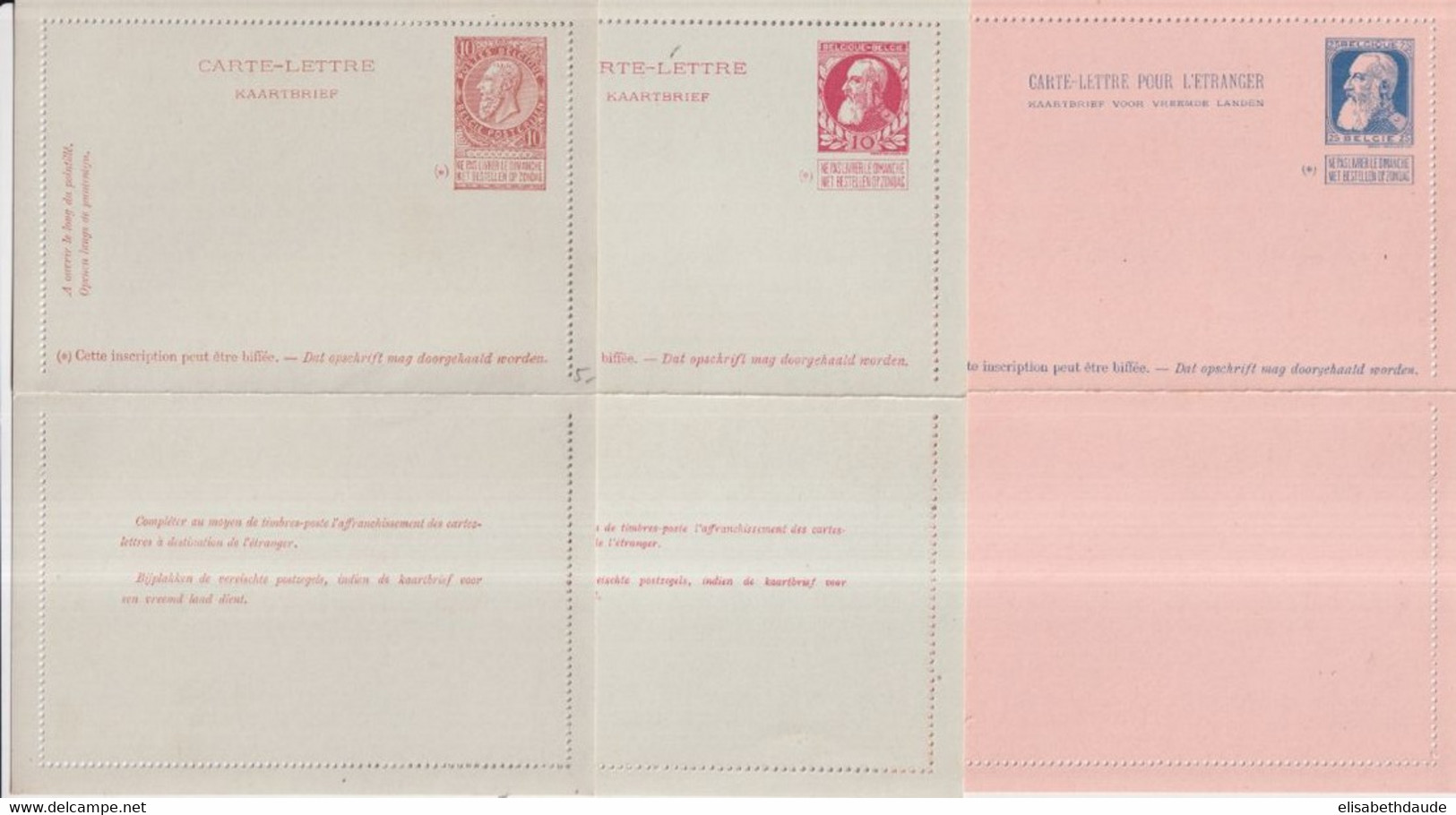 BELGIQUE - 1893/1905 - 3 CARTES-LETTRE ENTIER POSTAL TYPE  LEOPOLD II - Mi. K9+K13+K14 - Cartes-lettres