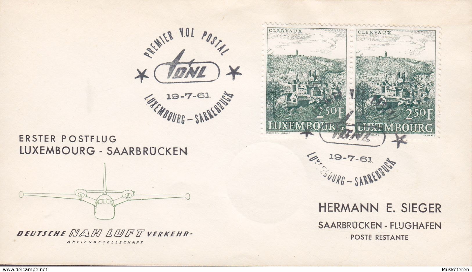 Luxembourg Deutsche NAH LUFT Verkehr First Flight Premiére Vol Postal LUXEMBOURG - SAARBRÜCKEN 1961 Cover Lettre - Covers & Documents