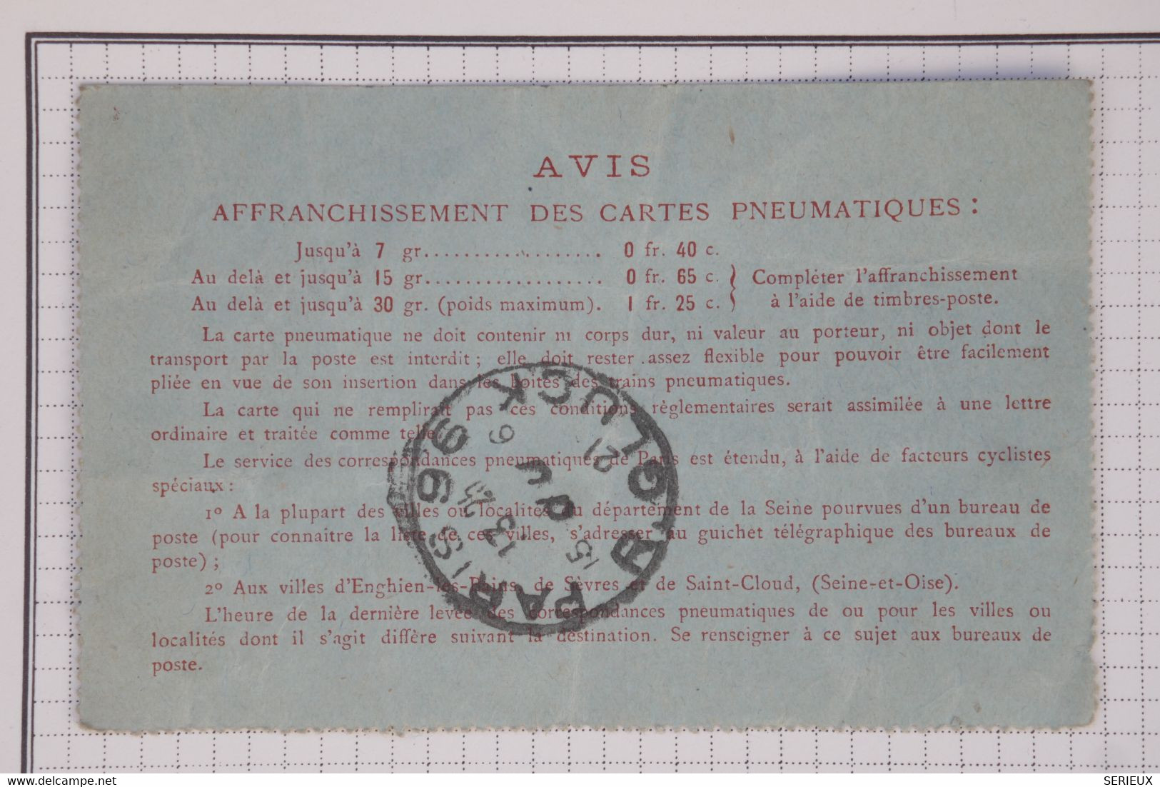 BB9 FRANCE TELEGRAPHE  BELLE CARTE  ENTIER PNEUMATIQUE  RR 1921 PARIS + SEMEUSE +AFFRANC. INTERESSANT+ - Pneumatici