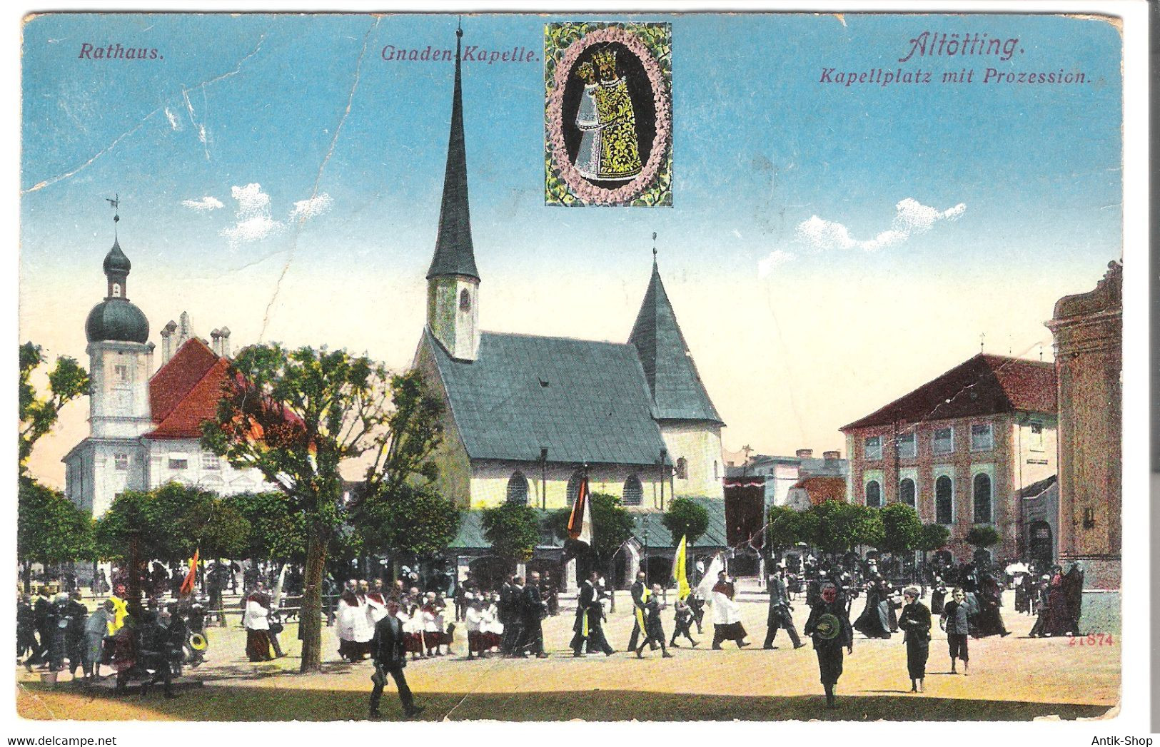 Altötting - Rathaus - Gnadenkapelle - Kapellenplatz Mit Prozession  Von 1929 (5975) - Burghausen