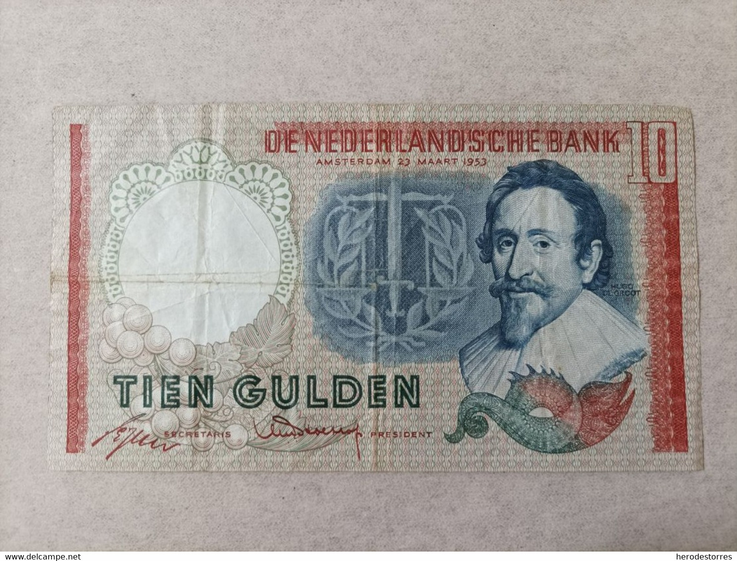 Billete De Holanda De 10 Gulden, Año 1953 - [3] Uitgaven Van Het Ministerie Van Oorlog