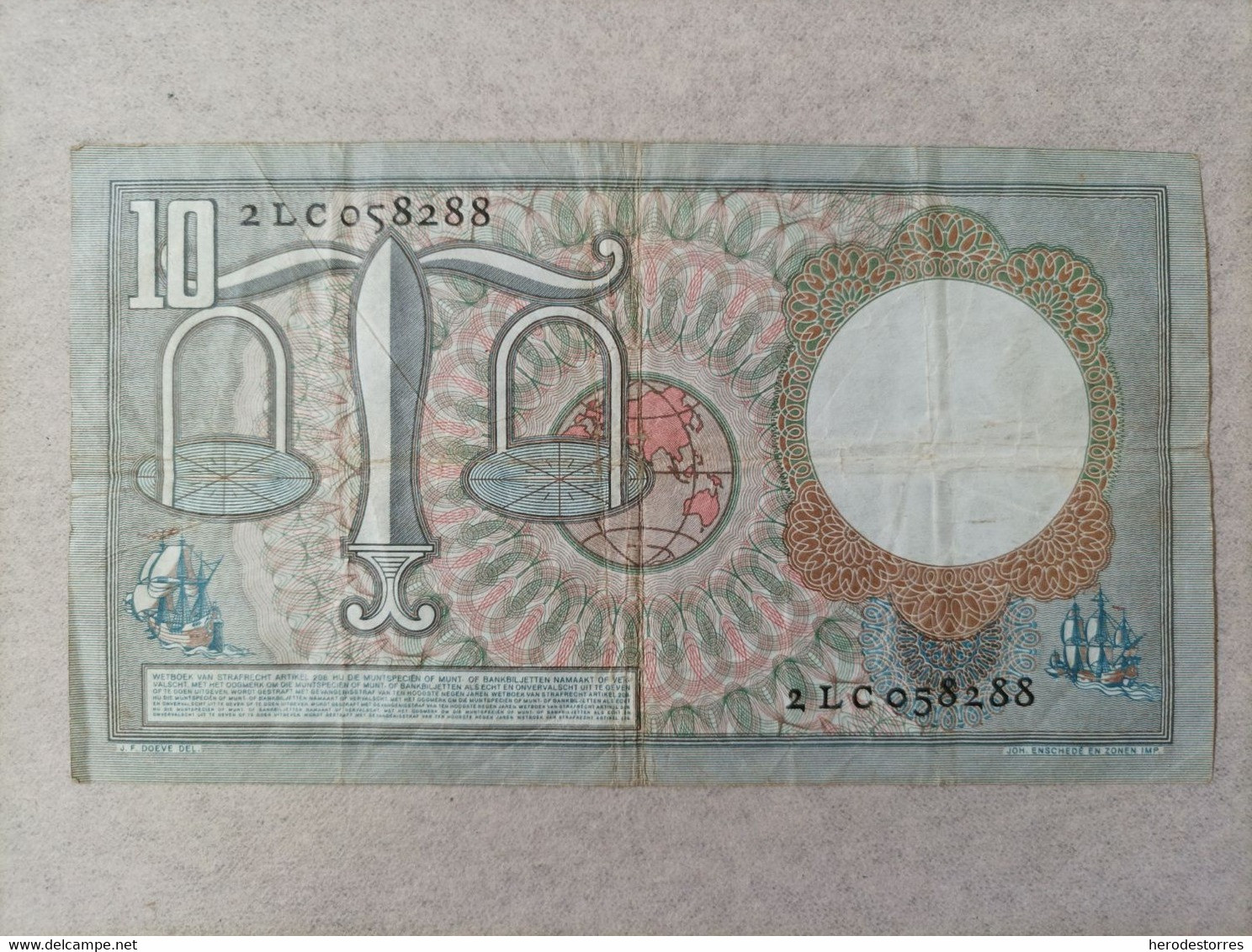 Billete De Holanda De 10 Gulden, Año 1953 - [3] Emisiones ''''Ministerie Van Oorlog''''''