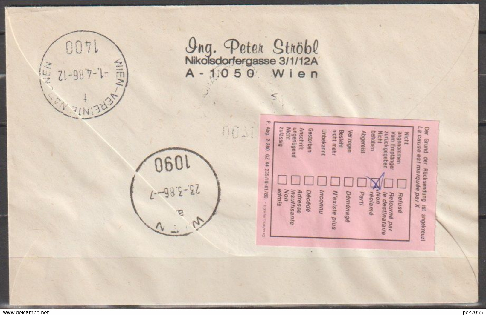 DDR Ganzsache 1985  Nr.U3 Luftpost Leipzig - Wien Vereinte Nationen Ankunftstempel ( D 3581 ) - Covers - Used