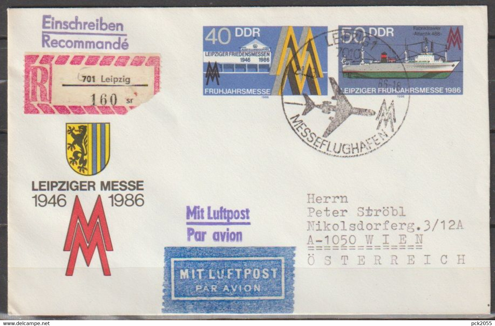 DDR Ganzsache 1986  Nr.U4 Luftpost Einschreiben Leipzig - Wien  ( D 3648 ) - Enveloppes - Oblitérées