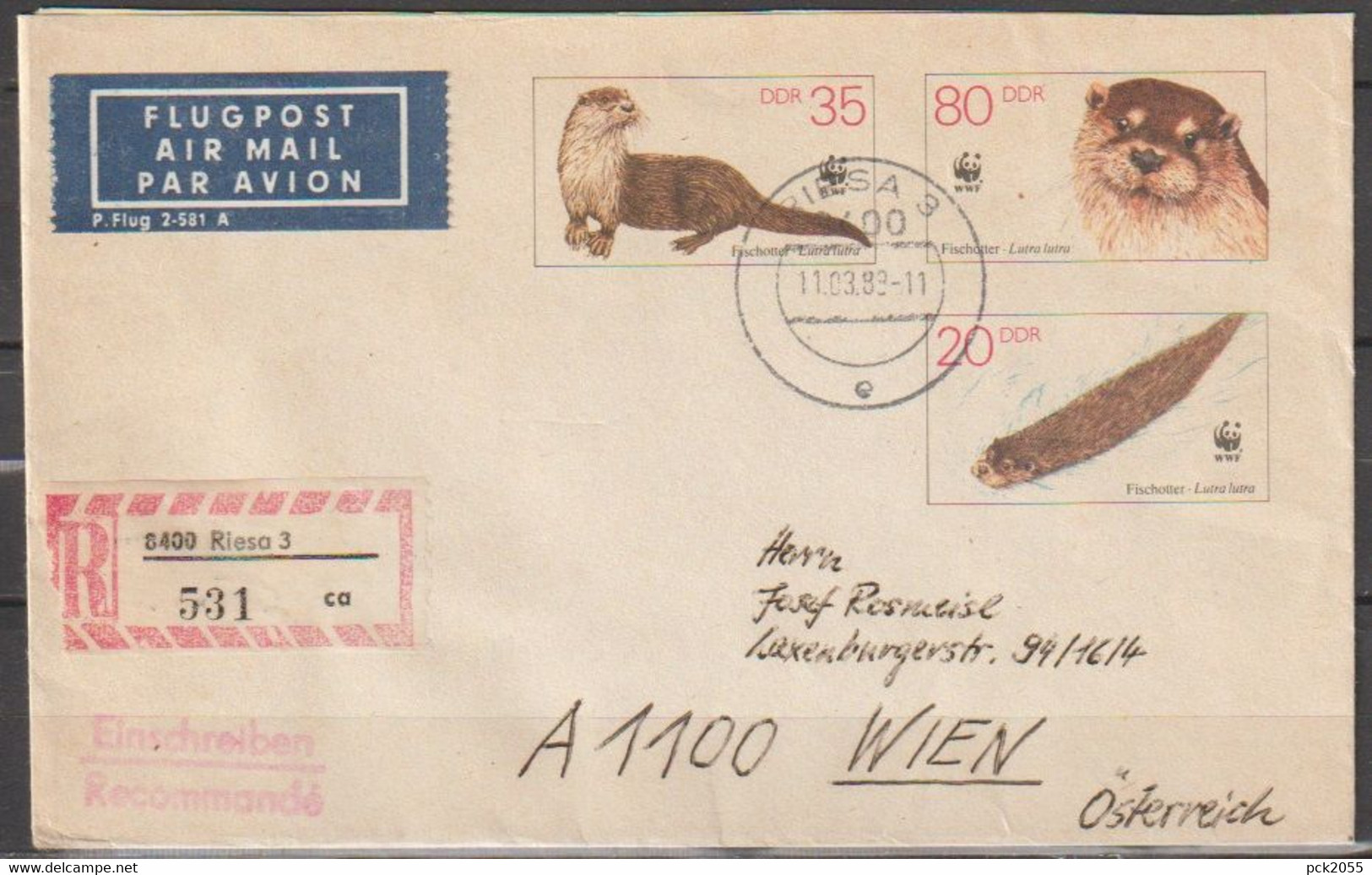 DDR Ganzsache 1987  Nr.U7 Luftpost Einschreiben Riesa - Wien  ( D 3659 ) - Briefomslagen - Gebruikt