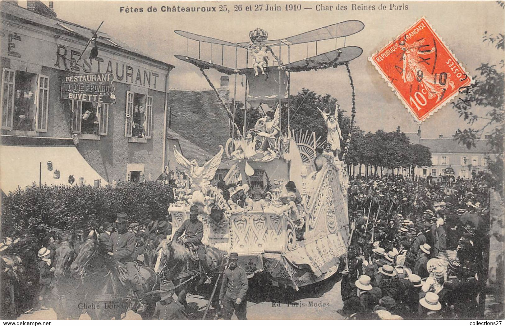 36-CHATEAUROUX-FÊTES DE CHATEAUROUX- 25/26 ET 27 JUIN 1910- CHAR DES REINES DE PARIS - Chateauroux