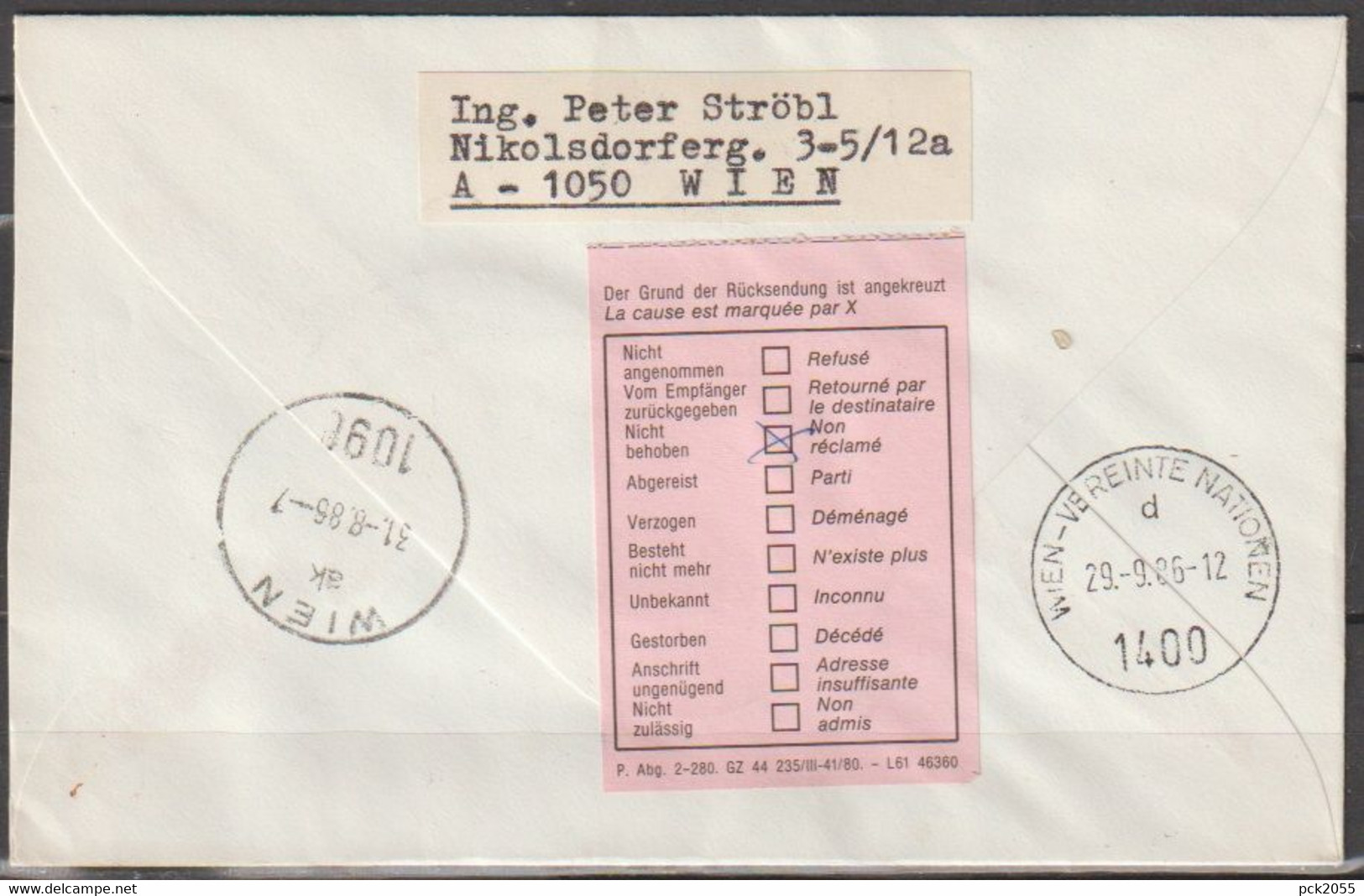 DDR Ganzsache 1986  Nr.U4 Luftpost Leipzig - Wien Vereinte Nationen Ankunftstempel ( D 3677 ) - Briefomslagen - Gebruikt