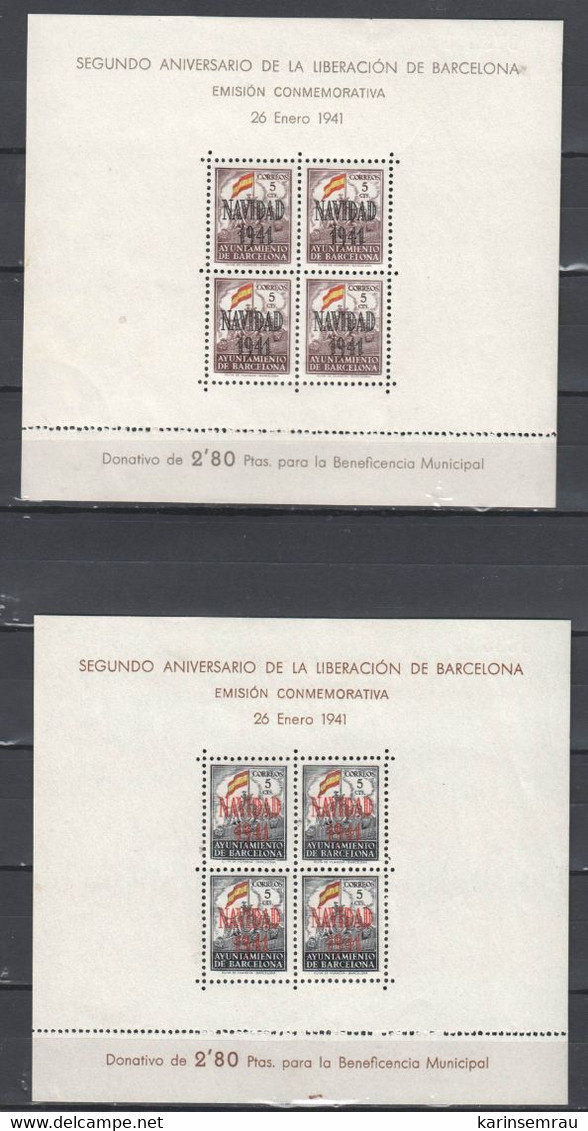 Spanien , 2 Ungebrauchte Barcelona Weihnachtsblocks 1941 - Altri & Non Classificati